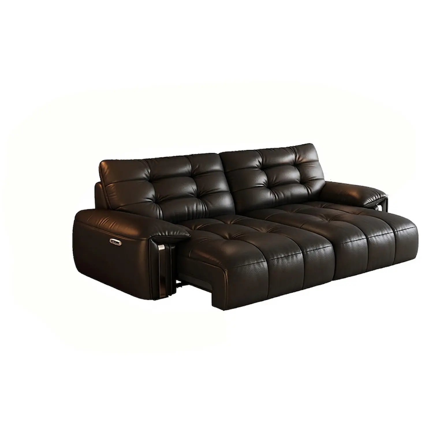 Mid-Century Modern Top-Grain Leather Tufted Power Pull-Out Sofa Bed Image - 29 | homeyfad