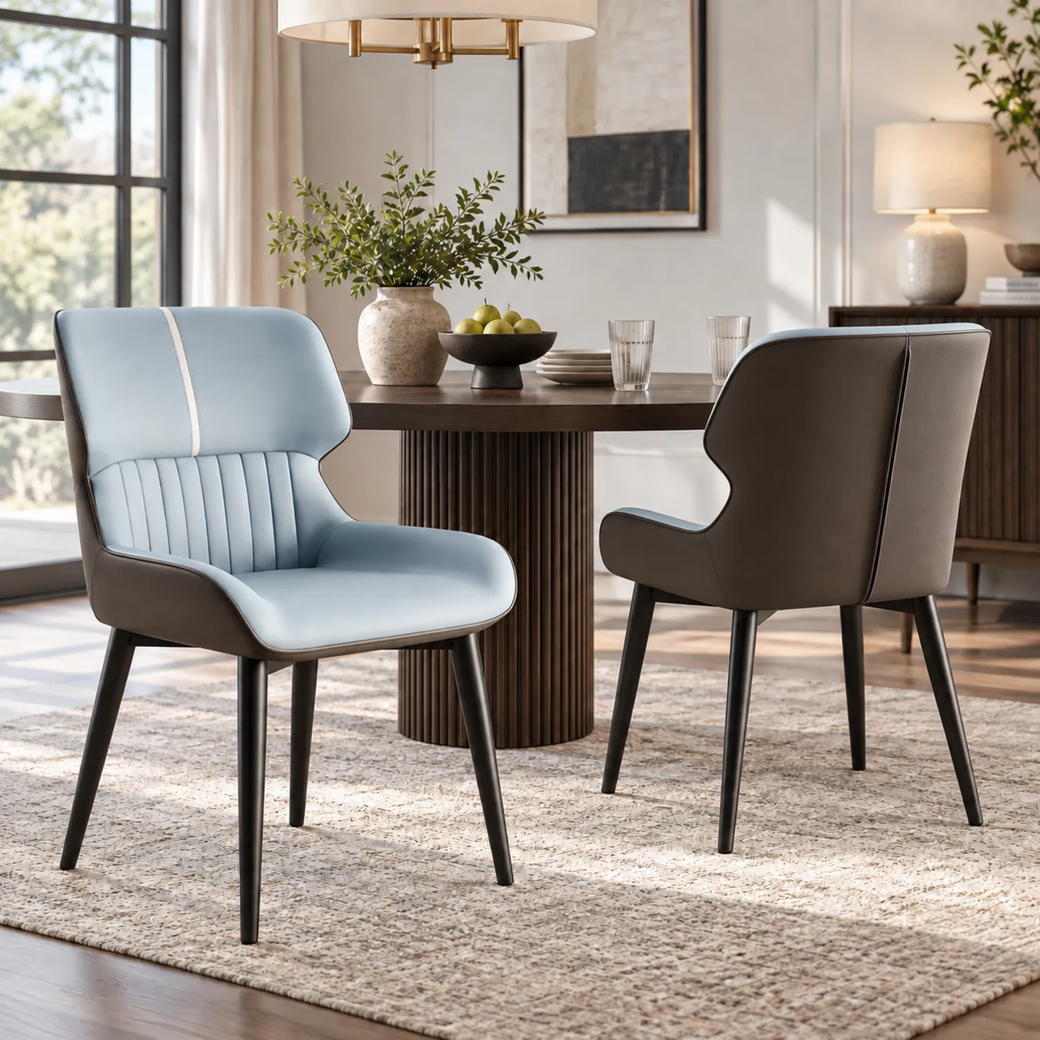 Light Blue 2 Piece Set Leather Low Solid Back Armless Dining Side Chair Image - 4 | homeyfad