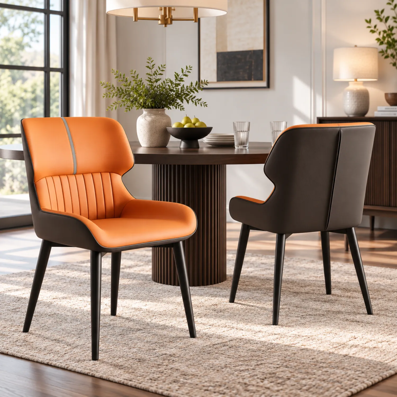 Light Orange 2 Piece Set Leather Low Solid Back Armless Dining Side Chair Image - 5 | homeyfad