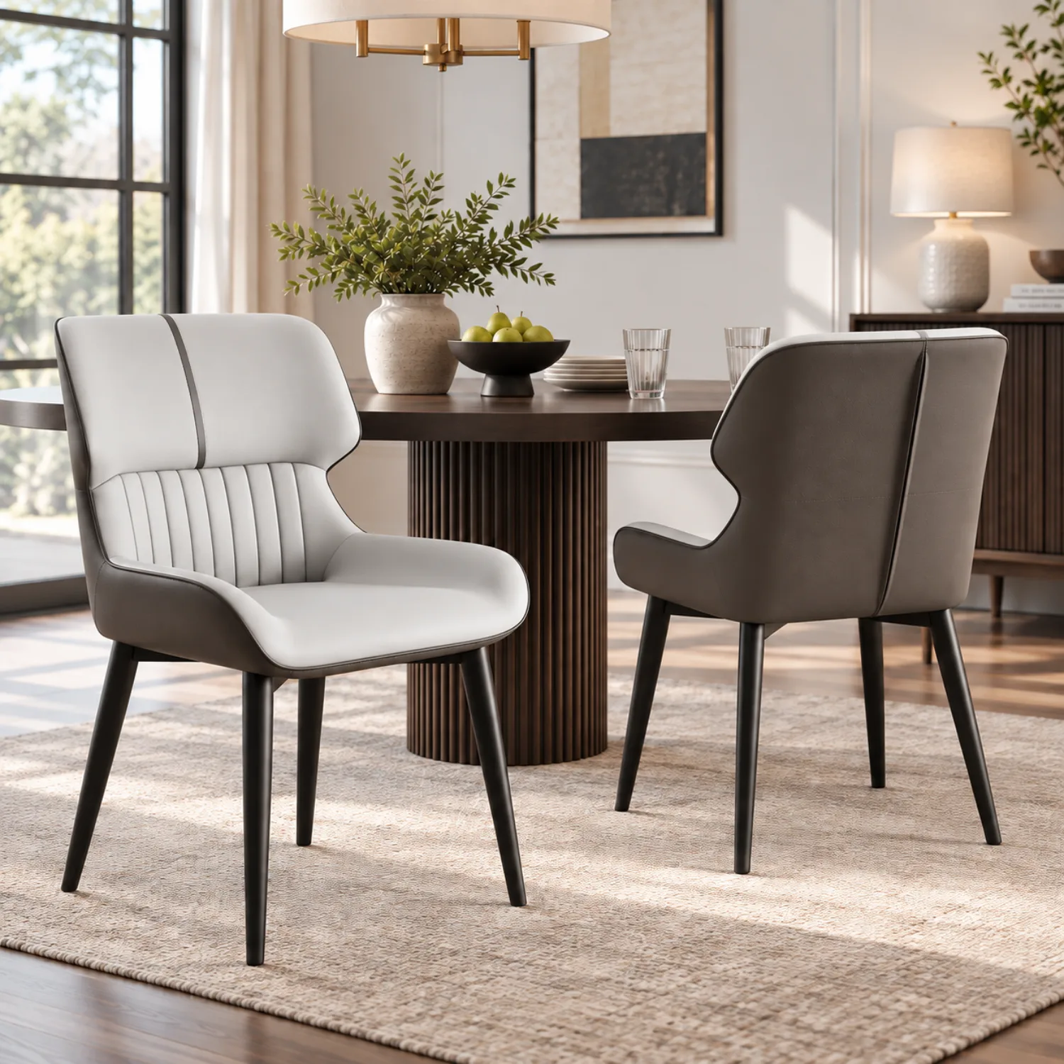 Light Gray 2 Piece Set Leather Low Solid Back Armless Dining Side Chair Image - 6 | homeyfad