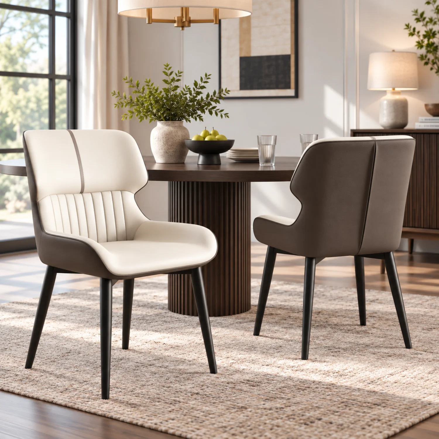 Beige 2 Piece Set Leather Low Solid Back Armless Dining Side Chair Image - 1 | homeyfad