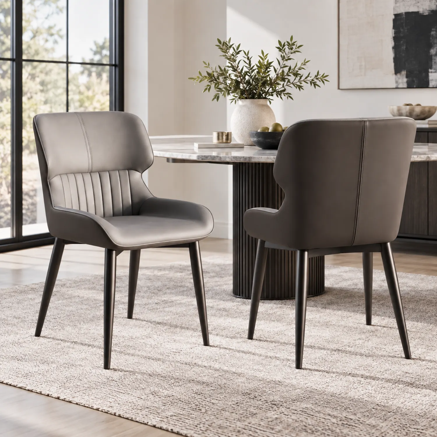 Dark Gray 2 Piece Set Leather Low Solid Back Armless Dining Side Chair Image - 7 | homeyfad