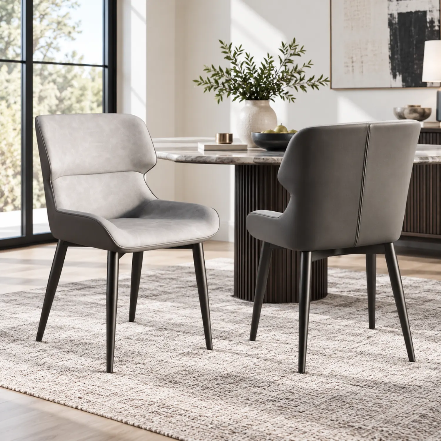 Light Gray-Black 2 Piece Set Leather Low Solid Back Armless Dining Side Chair Image - 2 | homeyfad