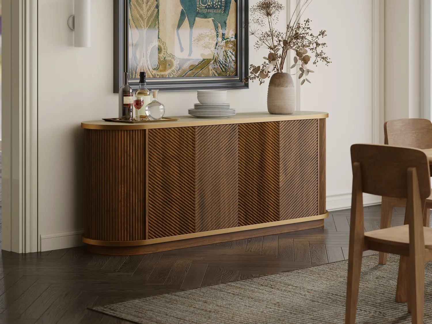 63" Mid-Century Modern 4-Door Sideboard Cabinet with Marble Top Image - 7 | homeyfad