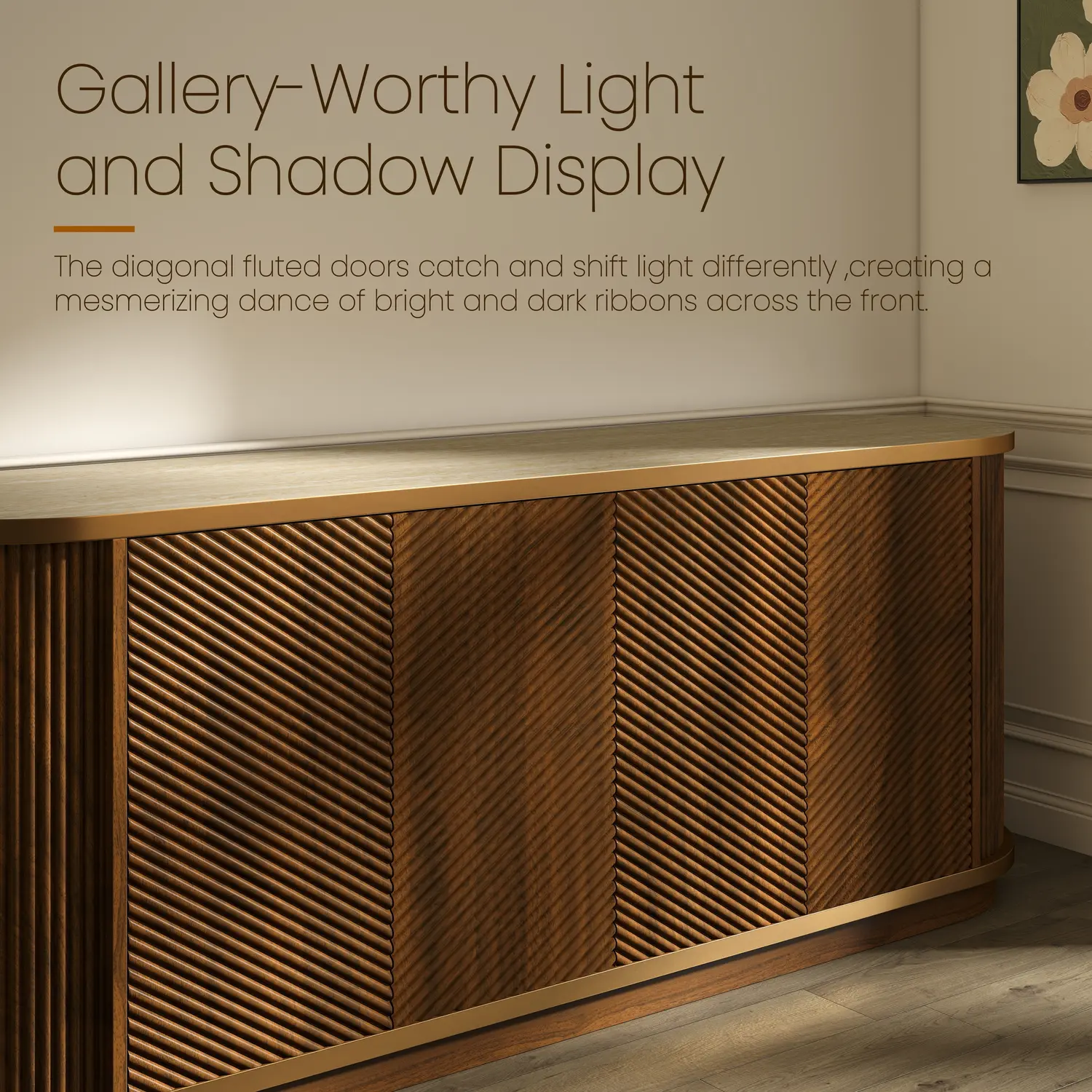 63" Mid-Century Modern 4-Door Sideboard Cabinet with Marble Top Image - 15 | homeyfad