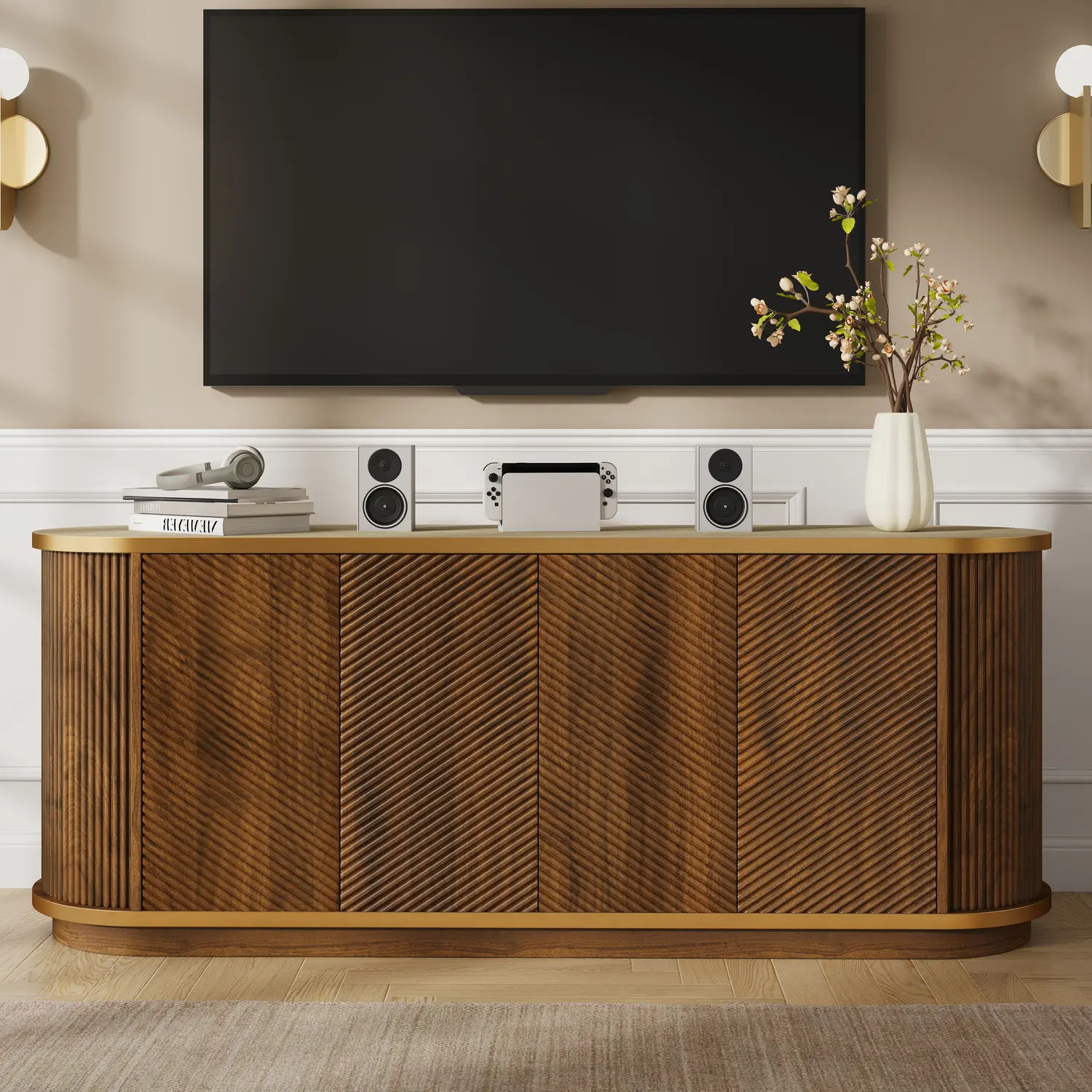 63" Mid-Century Modern 4-Door Sideboard Cabinet with Marble Top Image - 1 | homeyfad