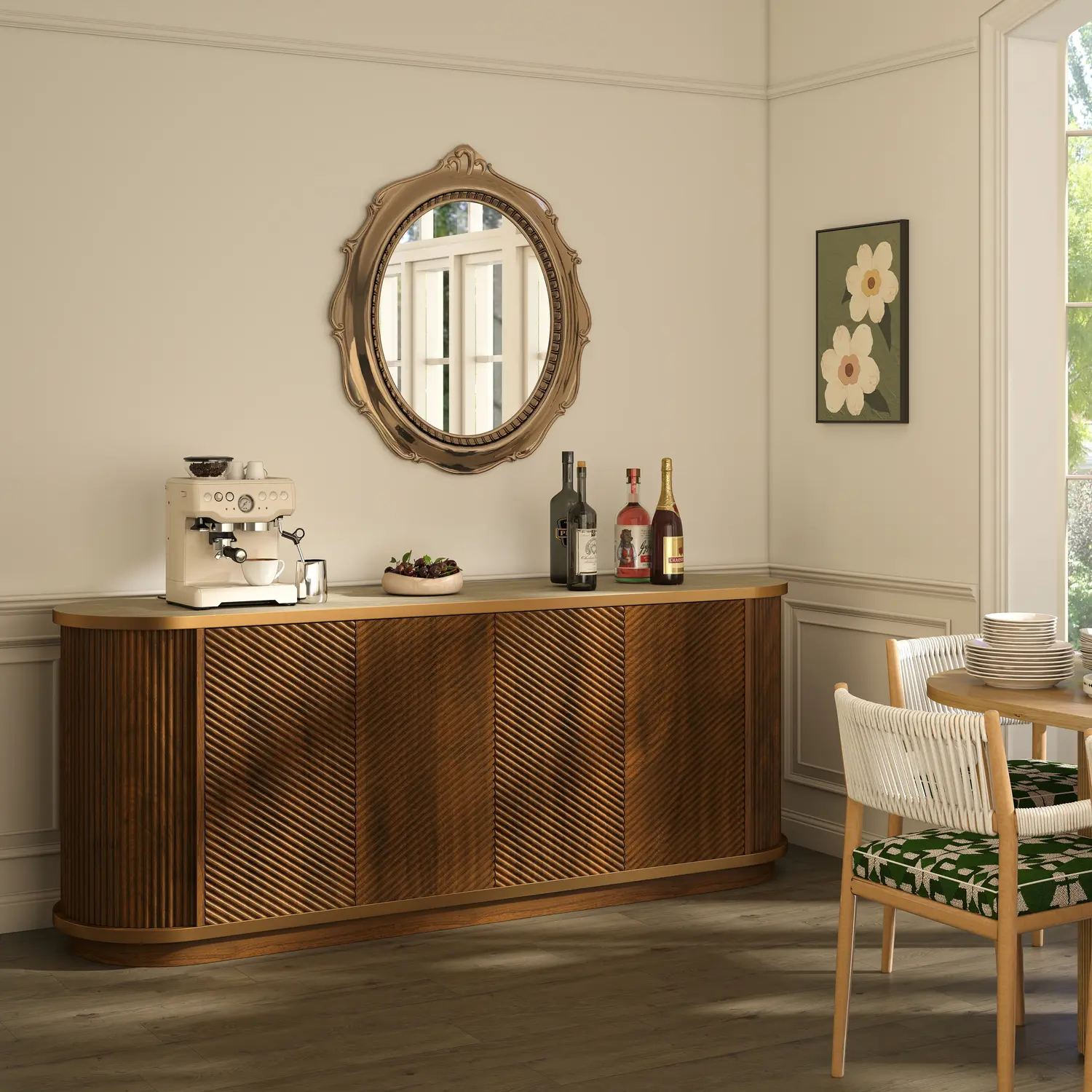 63" Mid-Century Modern 4-Door Sideboard Cabinet with Marble Top Image - 5 | homeyfad