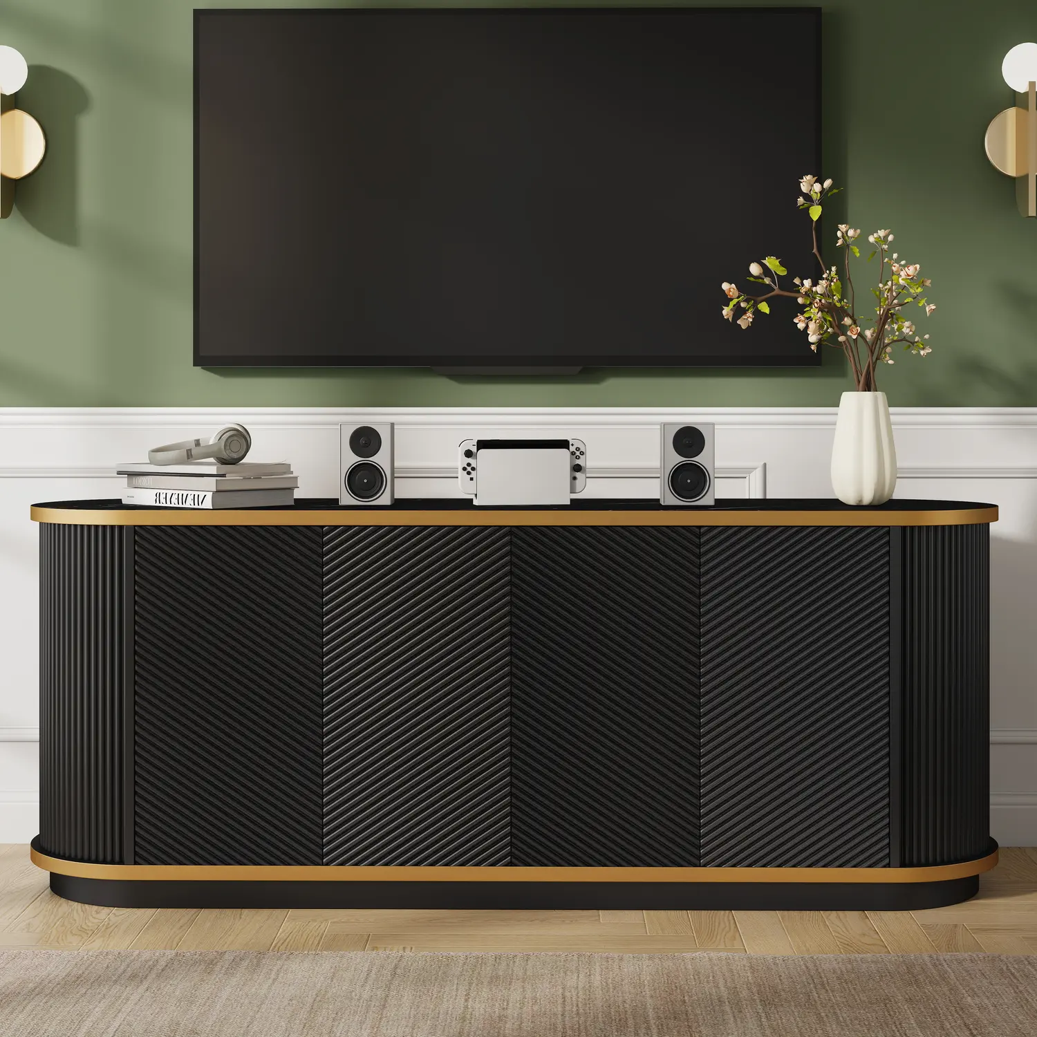 63" Mid-Century Modern 4-Door Sideboard Cabinet with Marble Top Image - 25 | homeyfad