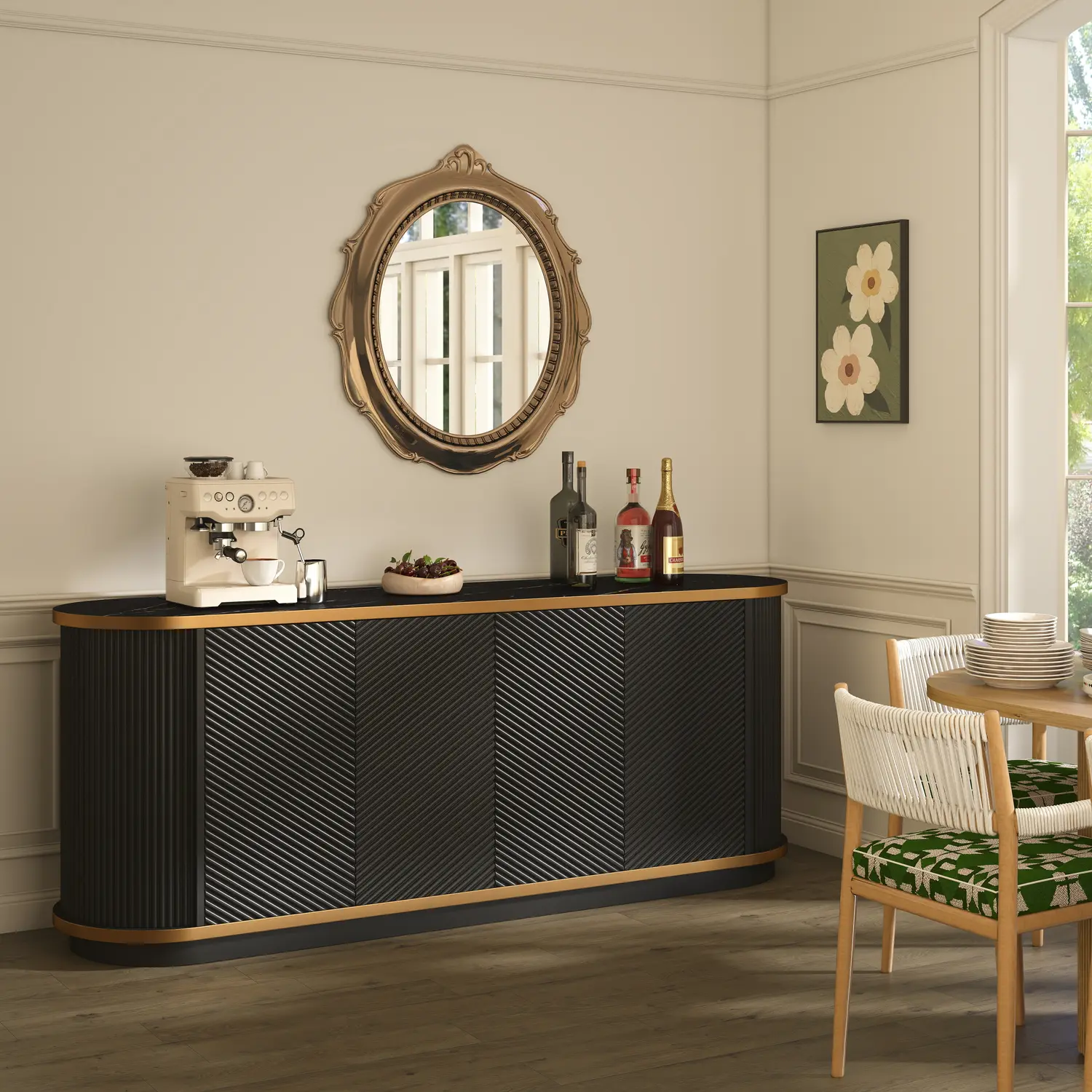 63" Mid-Century Modern 4-Door Sideboard Cabinet with Marble Top Image - 28 | homeyfad