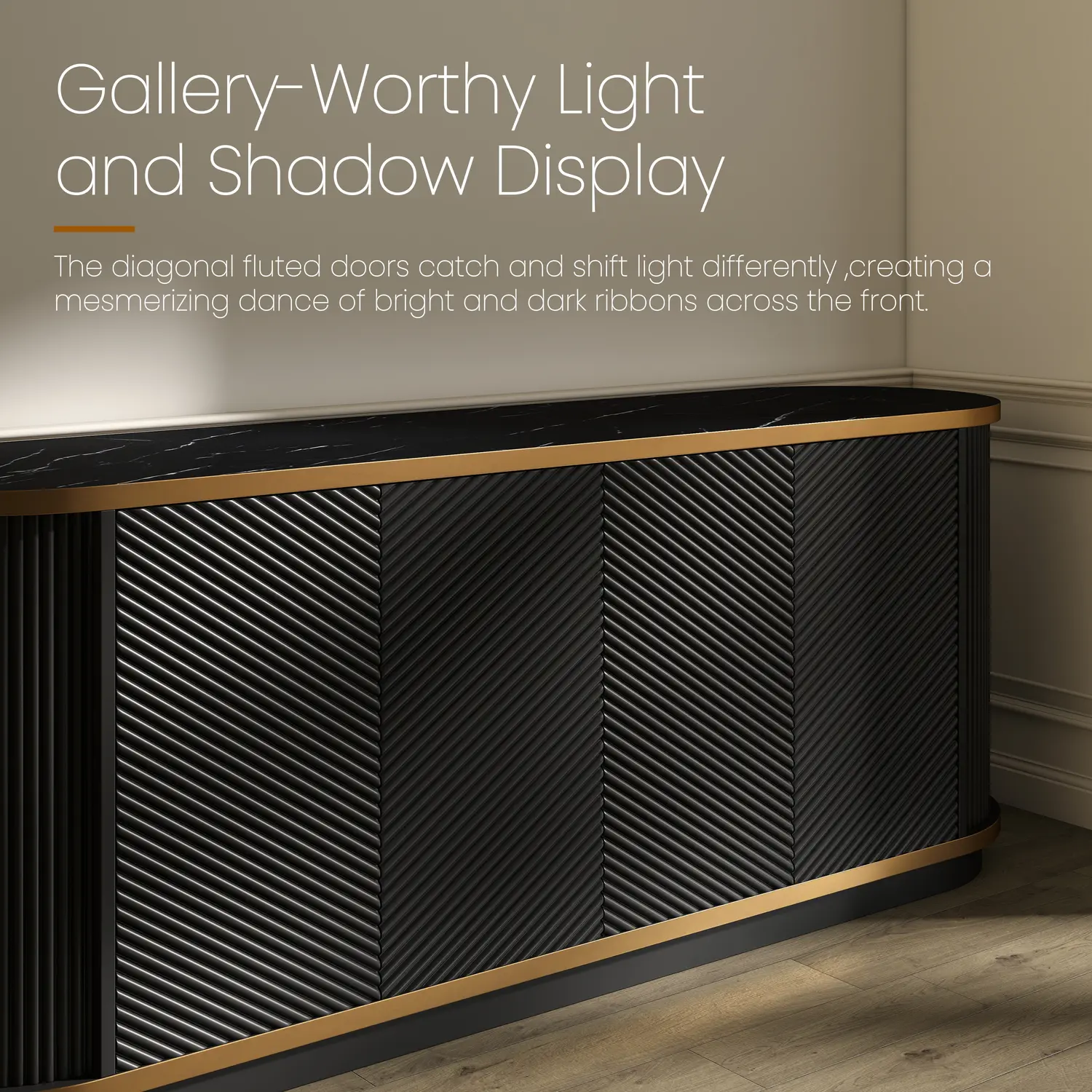 63" Mid-Century Modern 4-Door Sideboard Cabinet with Marble Top Image - 37 | homeyfad