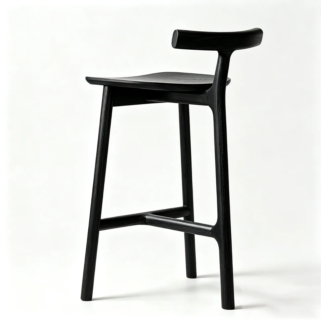 1 Piece Black Counter Stool(26"H) Natural Tripod Ash Wood Fabric Armless Bar Stool Image - 13 | homeyfad
