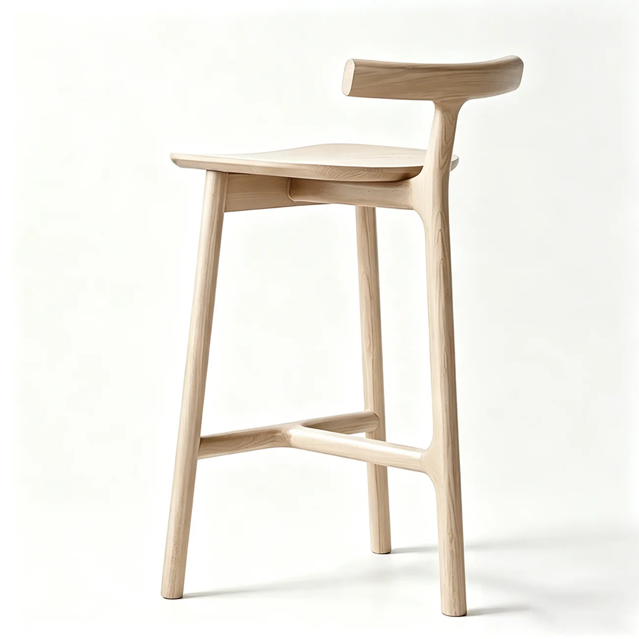 1 Piece Natural Counter Stool (23.5"H) Natural Tripod Ash Wood Fabric Armless Bar Stool Image - 14 | homeyfad