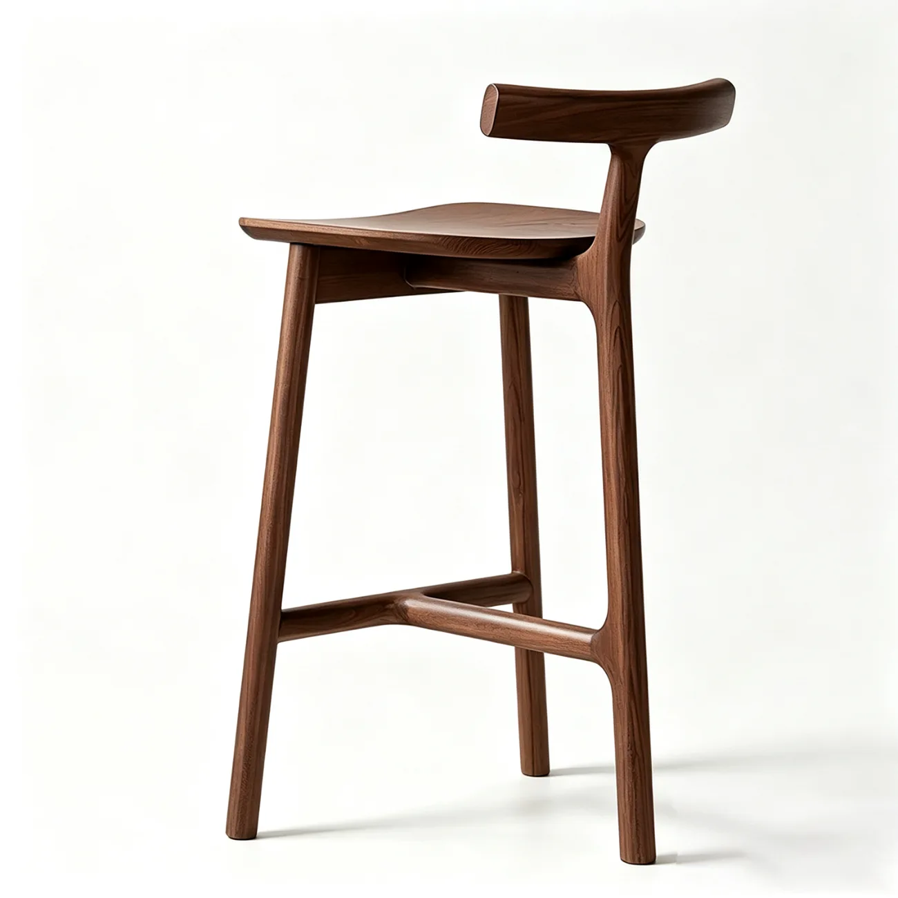 1 Piece Dark Walnut Bar Stool(28"H) Natural Tripod Ash Wood Fabric Armless Bar Stool Image - 12 | homeyfad