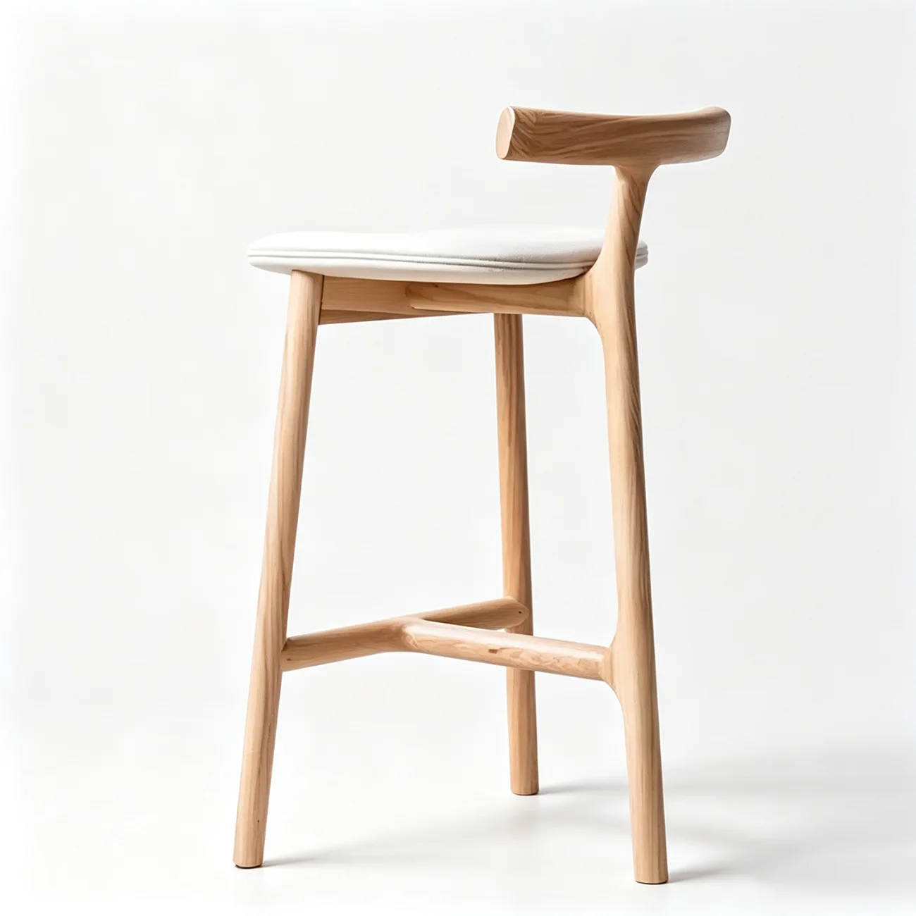 1 Piece Wood Color Counter Stool (23.5"H) Natural Tripod Ash Wood Fabric Armless Bar Stool Image - 15 | homeyfad