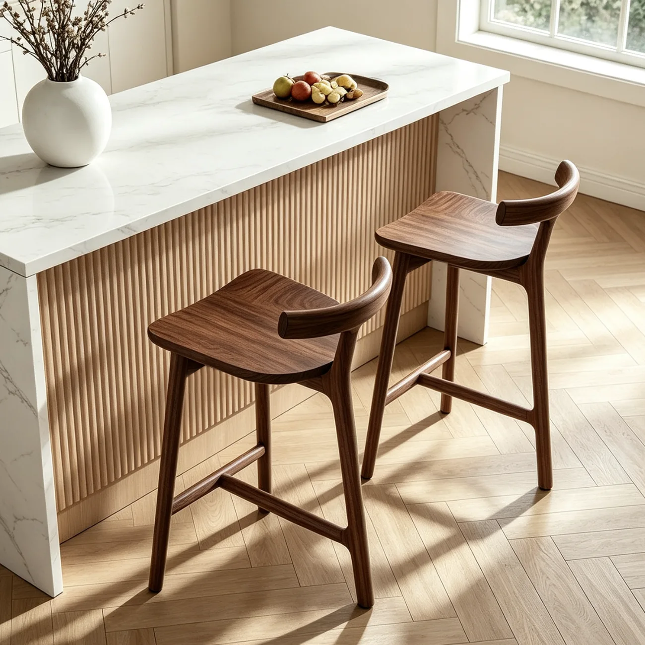 Natural Tripod Ash Wood Fabric Armless Bar Stool Image - 3 | homeyfad