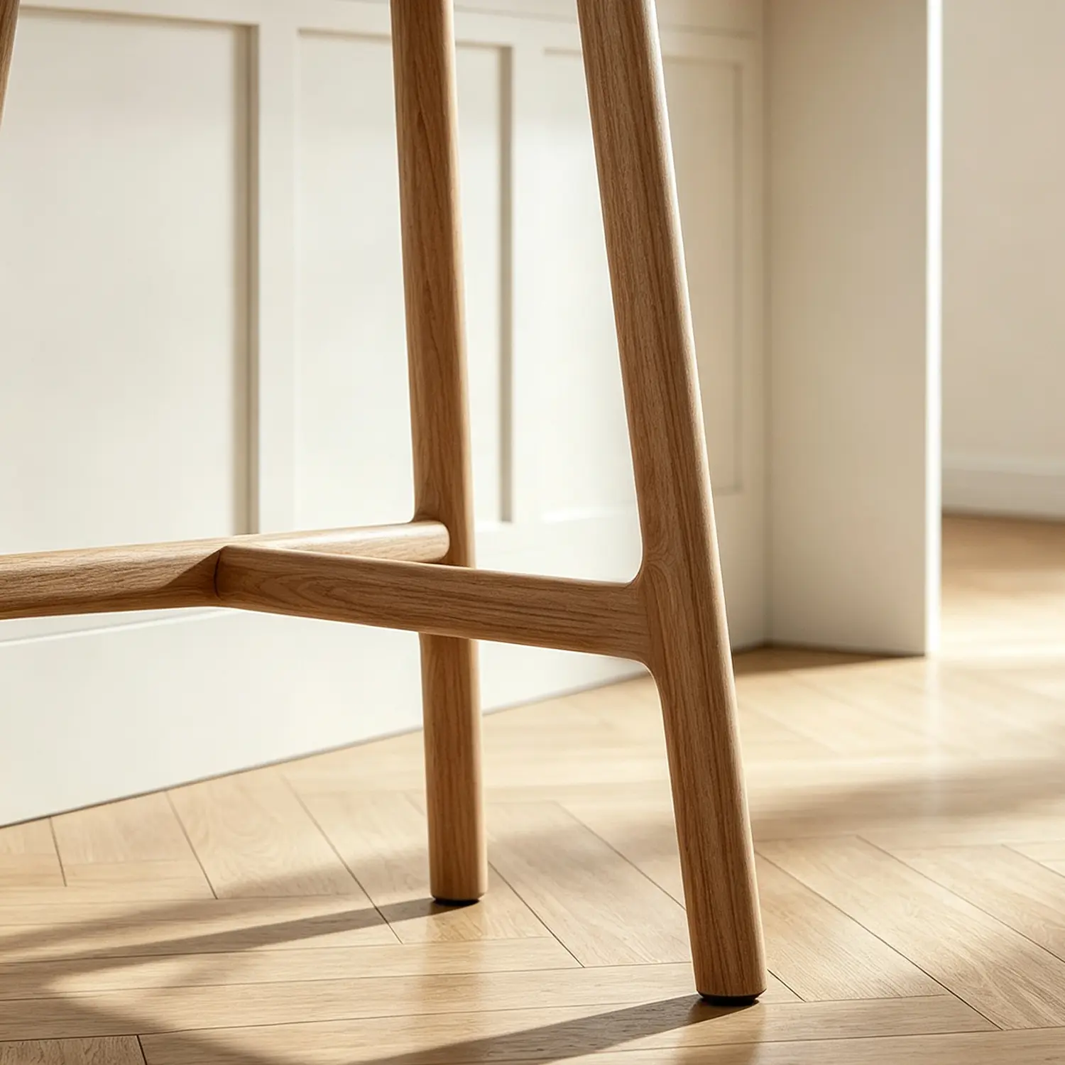 Natural Tripod Ash Wood Fabric Armless Bar Stool Image - 9 | homeyfad