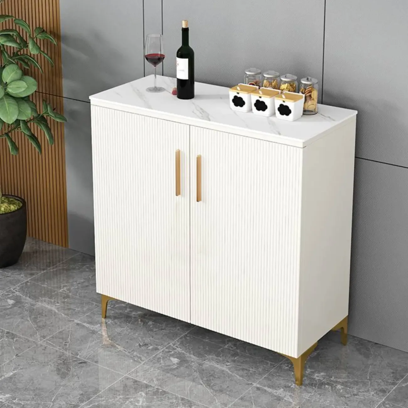 Glam Grey Wooden Sideboard with Cabinets Image - 2 | homeyfad