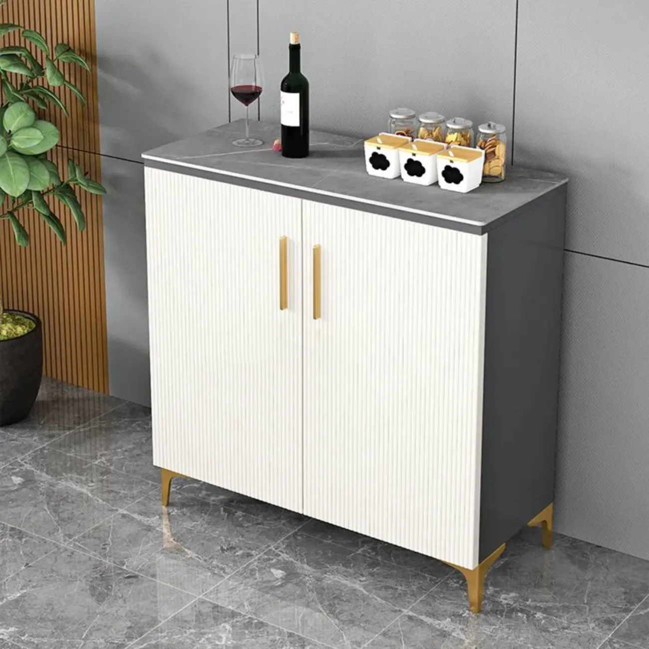 Glam Grey Wooden Sideboard with Cabinets Image - 6 | homeyfad