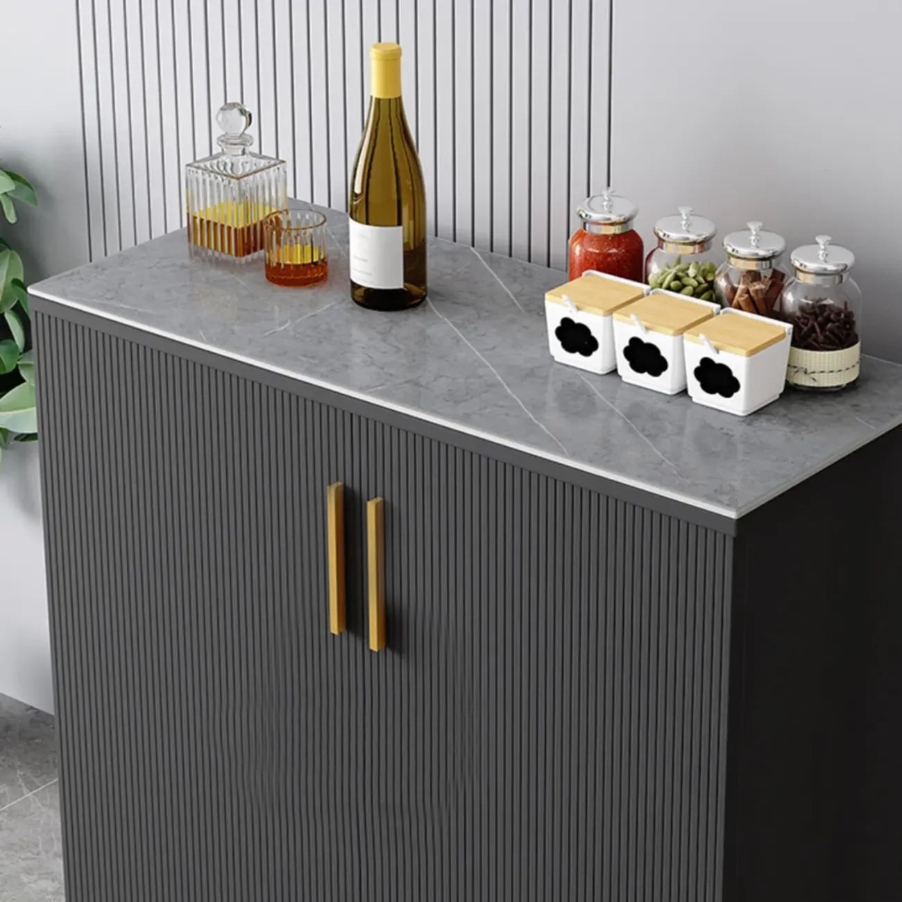 Glam Grey Wooden Sideboard with Cabinets Image - 8 | homeyfad