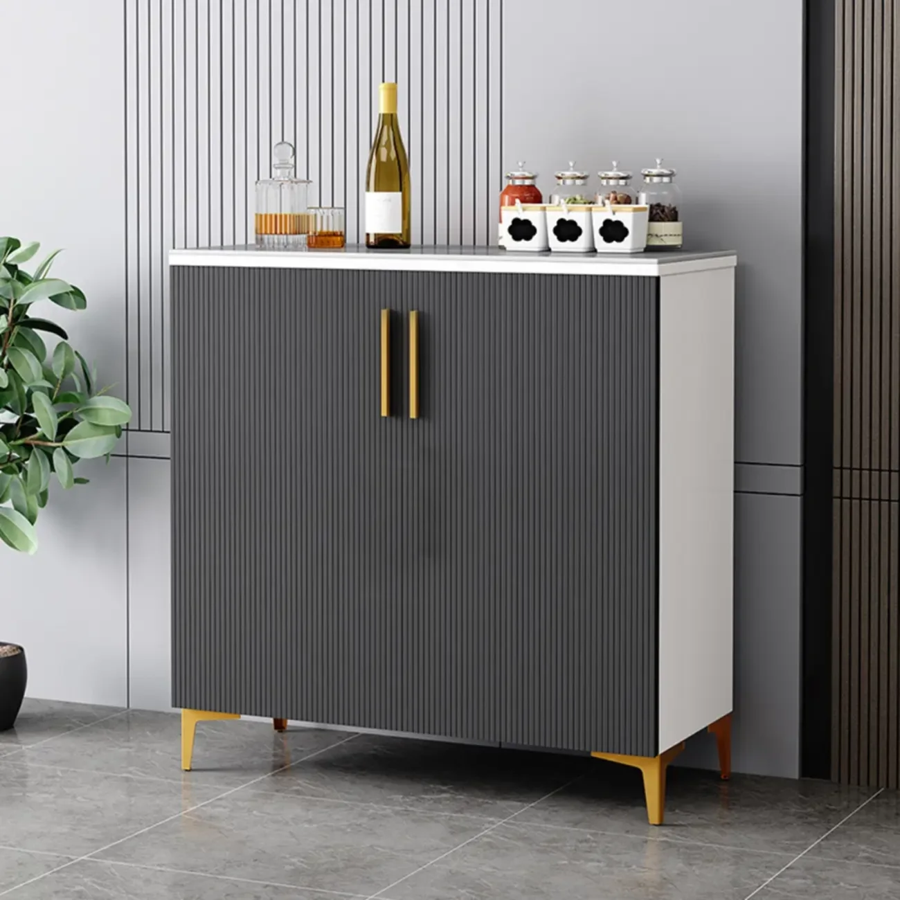 Glam Grey Wooden Sideboard with Cabinets Image - 3 | homeyfad