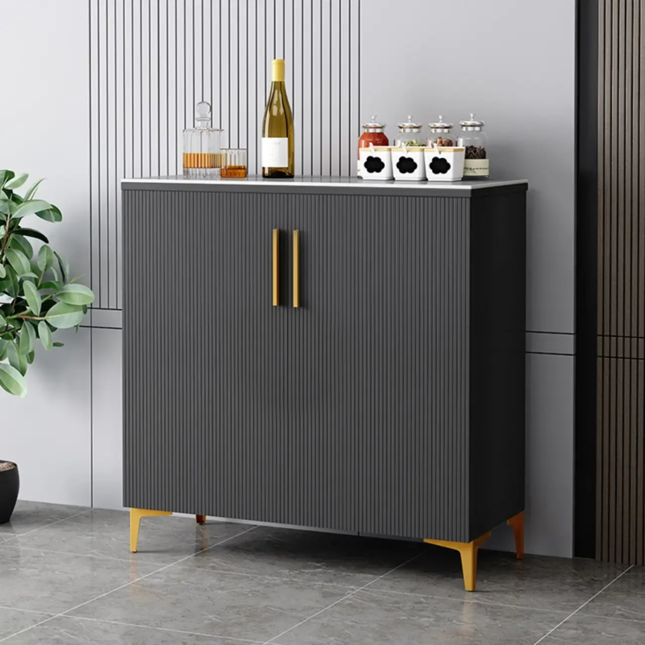 Glam Grey Wooden Sideboard with Cabinets Image - 7 | homeyfad