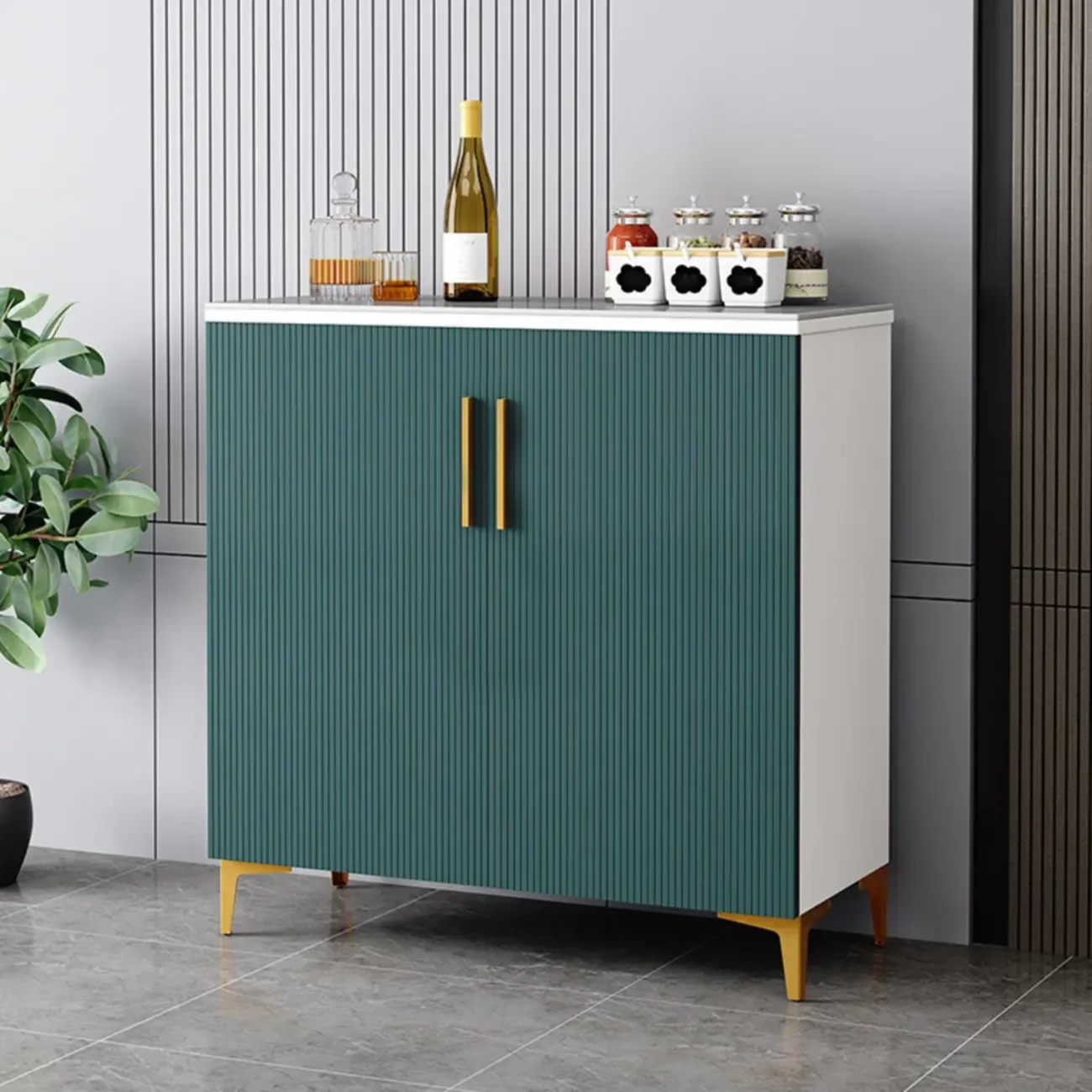 Glam Grey Wooden Sideboard with Cabinets Image - 13 | homeyfad