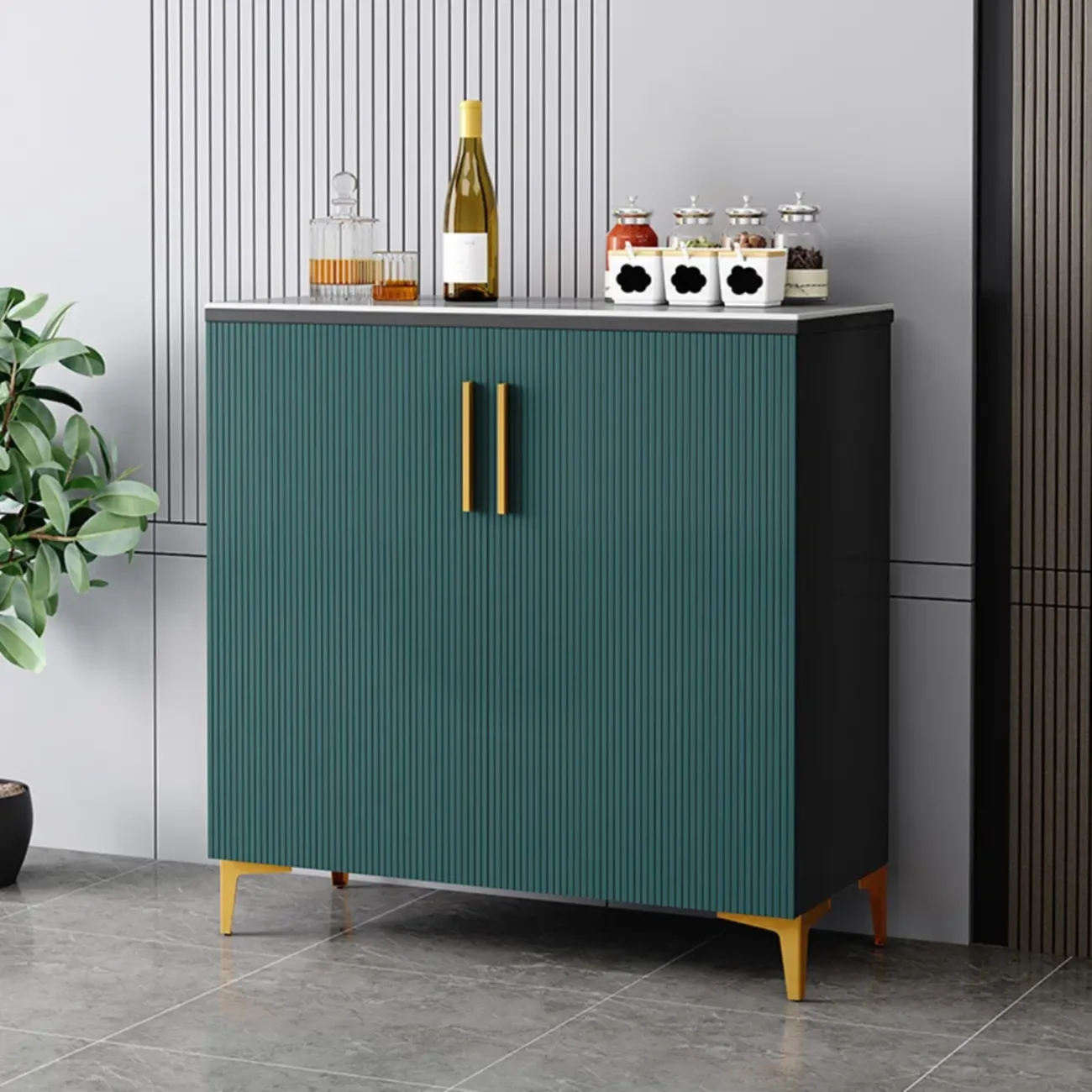 Glam Grey Wooden Sideboard with Cabinets Image - 14 | homeyfad