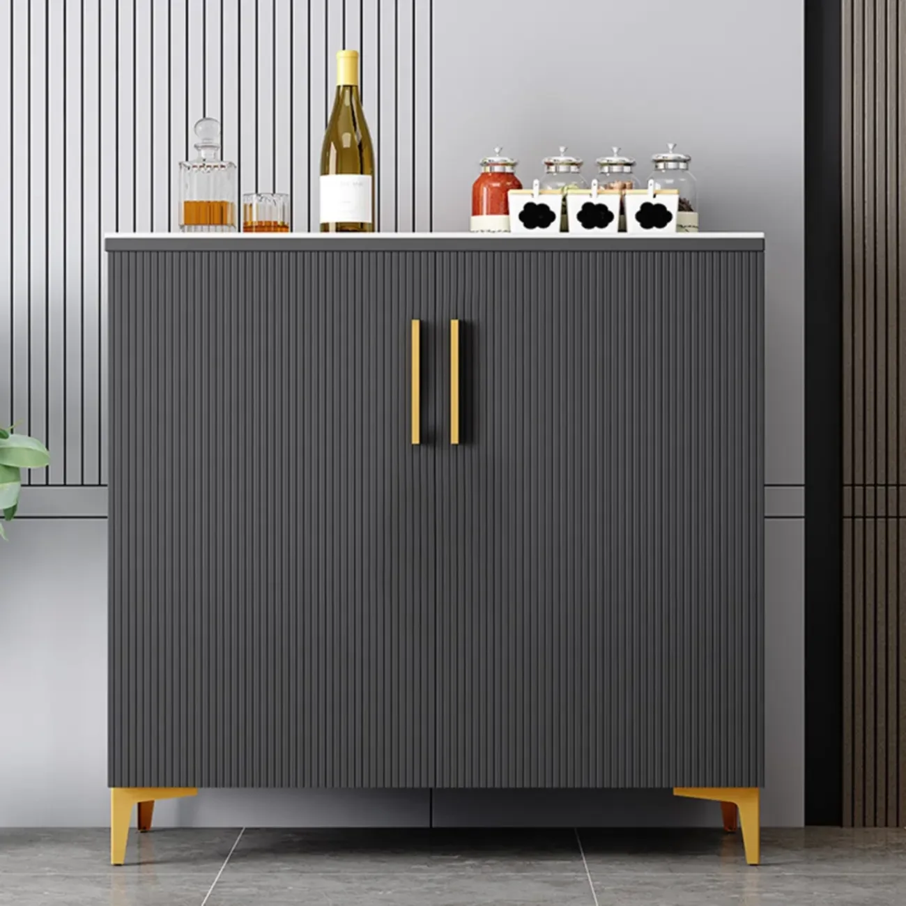 Glam Grey Wooden Sideboard with Cabinets Image - 1 | homeyfad
