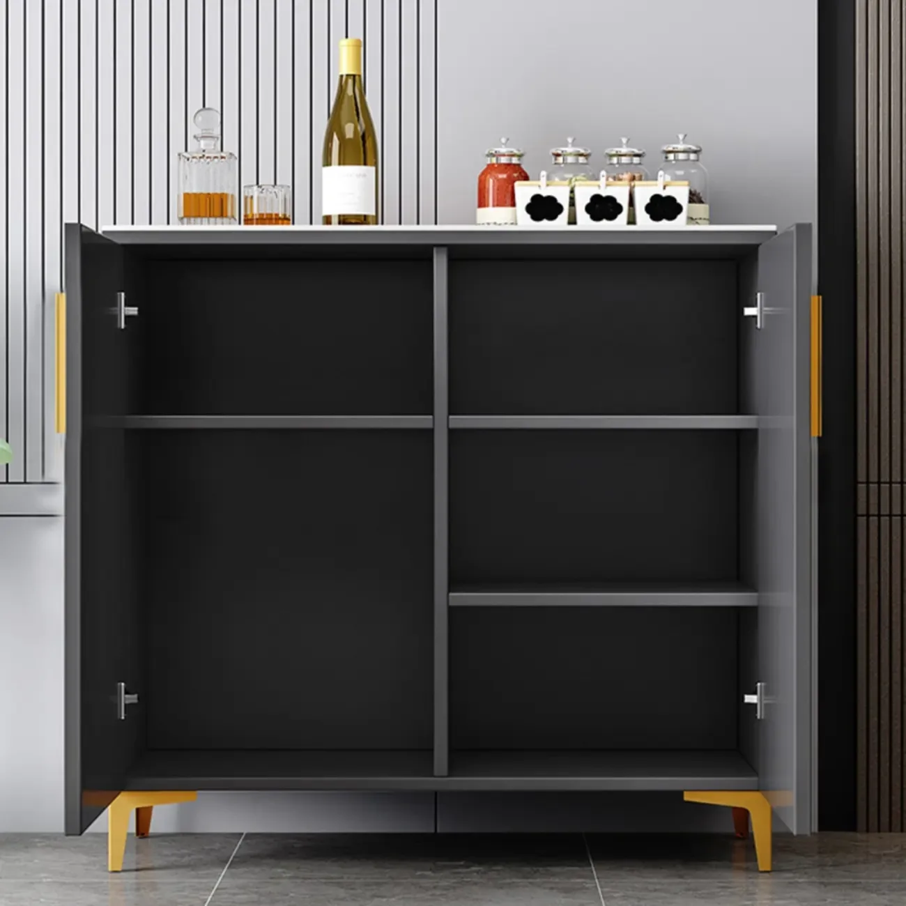 Glam Grey Wooden Sideboard with Cabinets Image - 4 | homeyfad