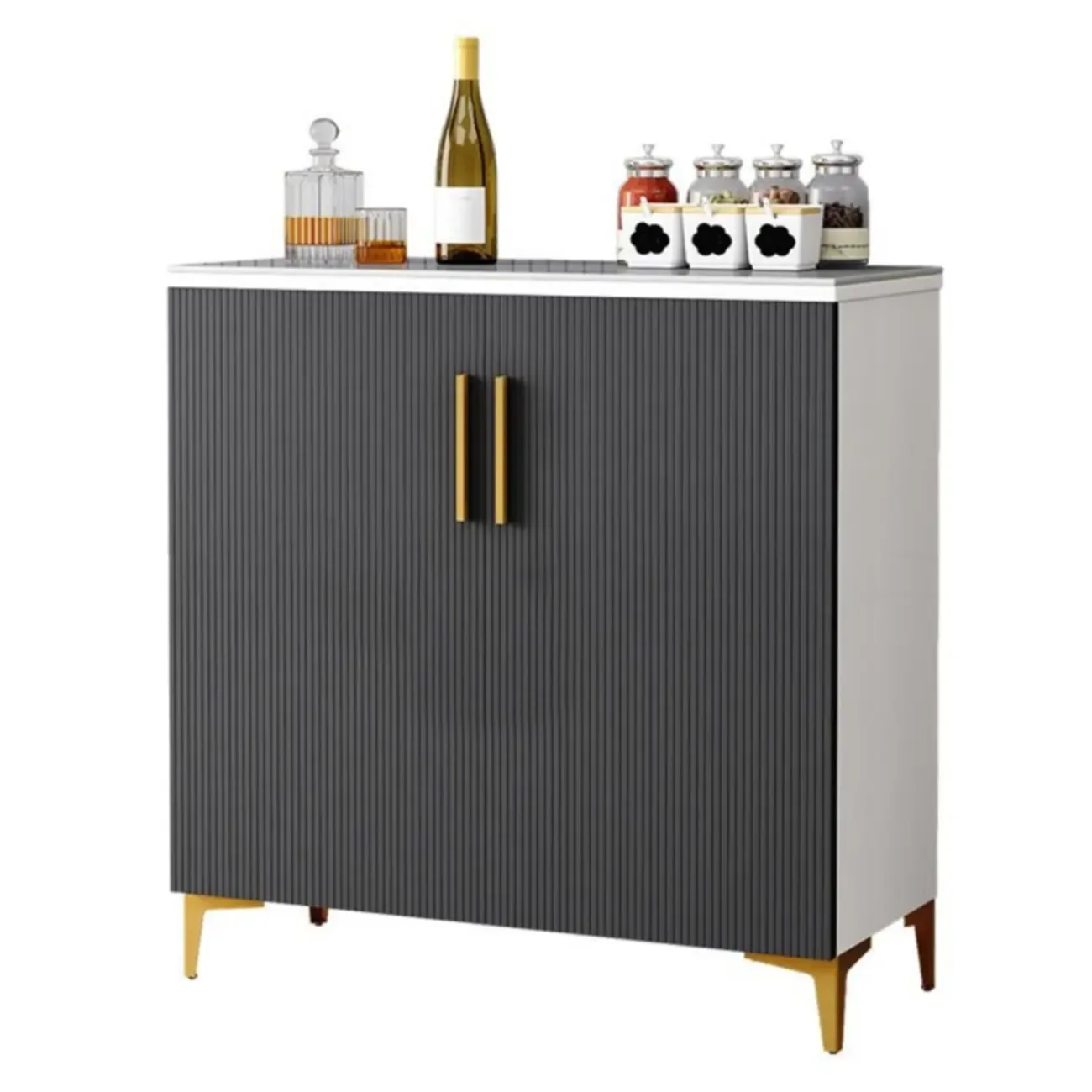 Glam Grey Wooden Sideboard with Cabinets Image - 15 | homeyfad
