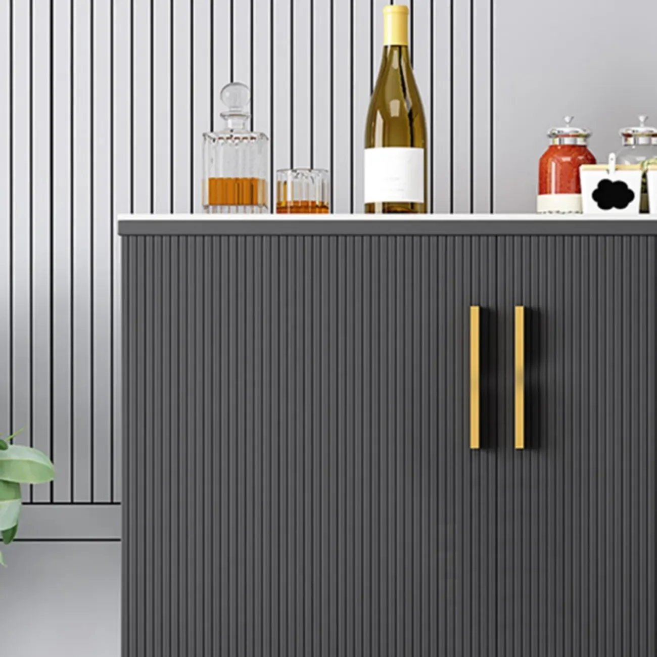 Glam Grey Wooden Sideboard with Cabinets Image - 9 | homeyfad
