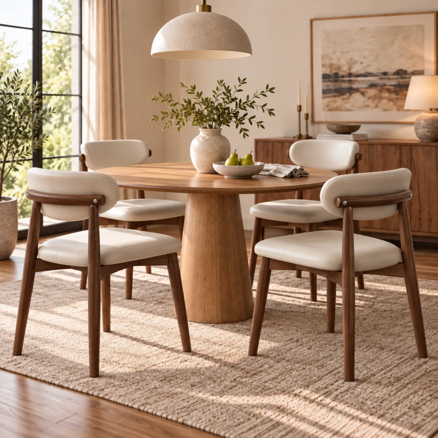 Mid-Century Modern Faux Leather Solid Wood Dining Chair With Upholstered Curved Back Set of 2 Image - 6 | homeyfad