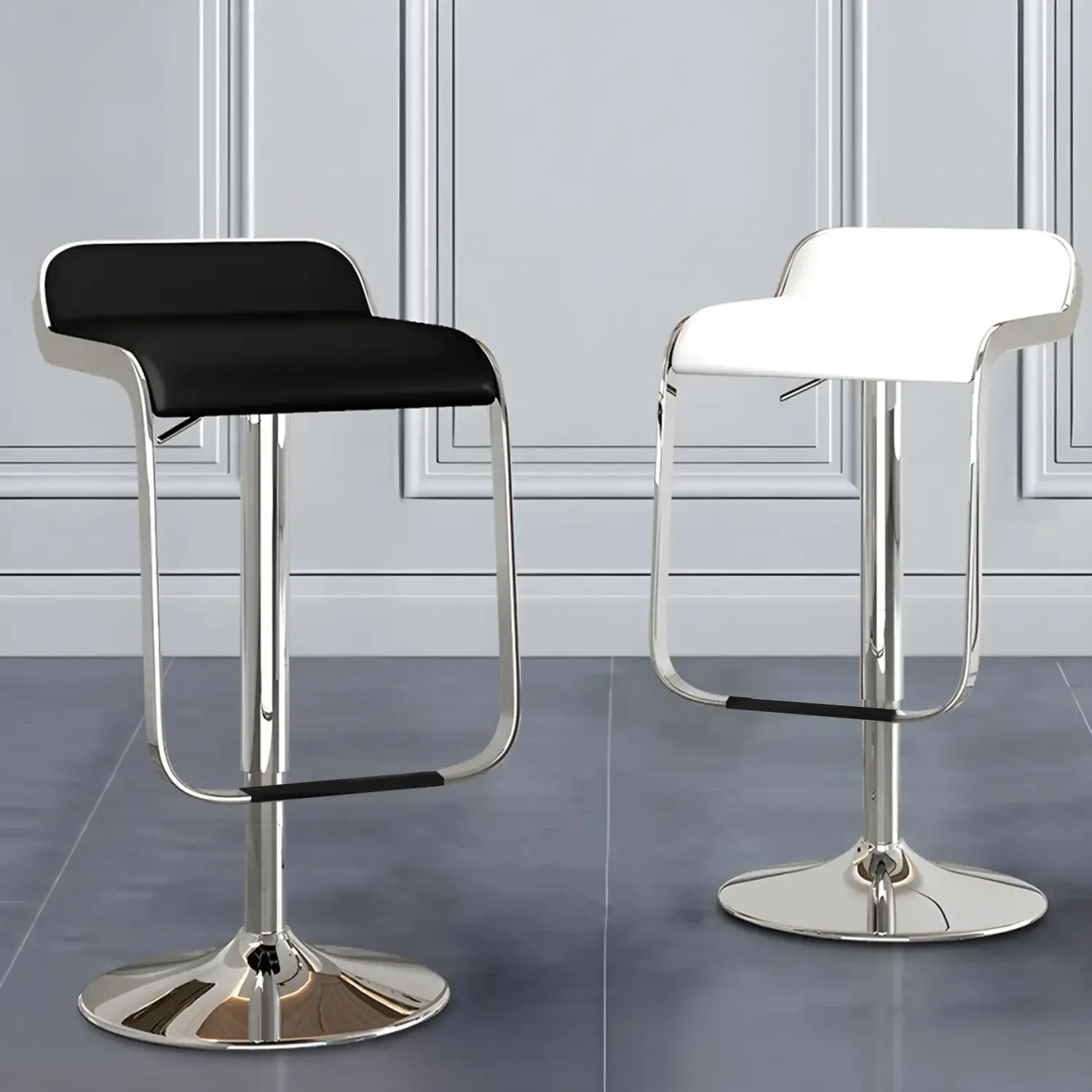 Leather Low Back Metal Adjustable Swivel Bar Stools Image - 1 | homeyfad