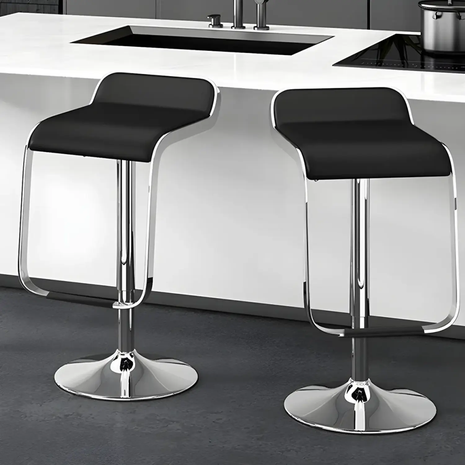 Leather Low Back Metal Adjustable Swivel Bar Stools Image - 2 | homeyfad