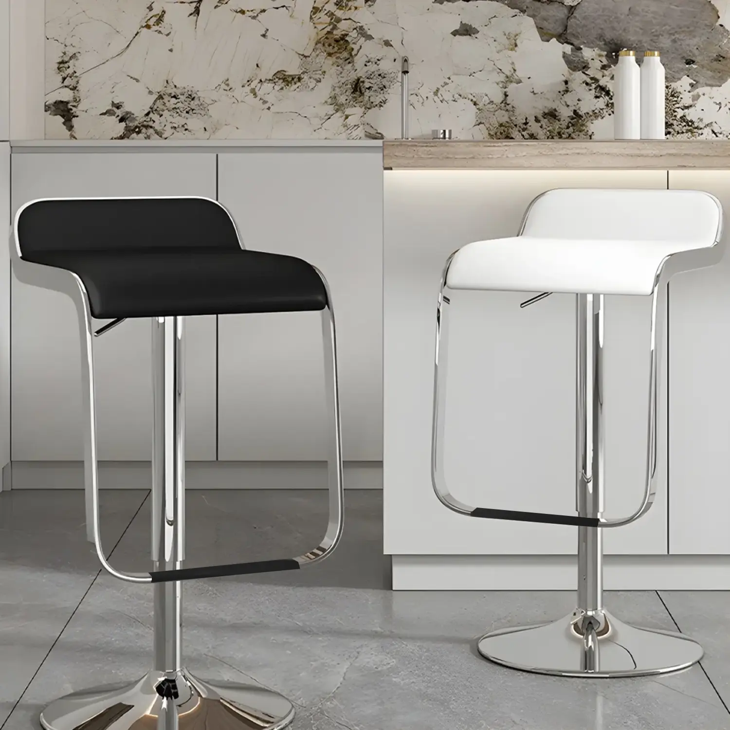 Leather Low Back Metal Adjustable Swivel Bar Stools Image - 4 | homeyfad
