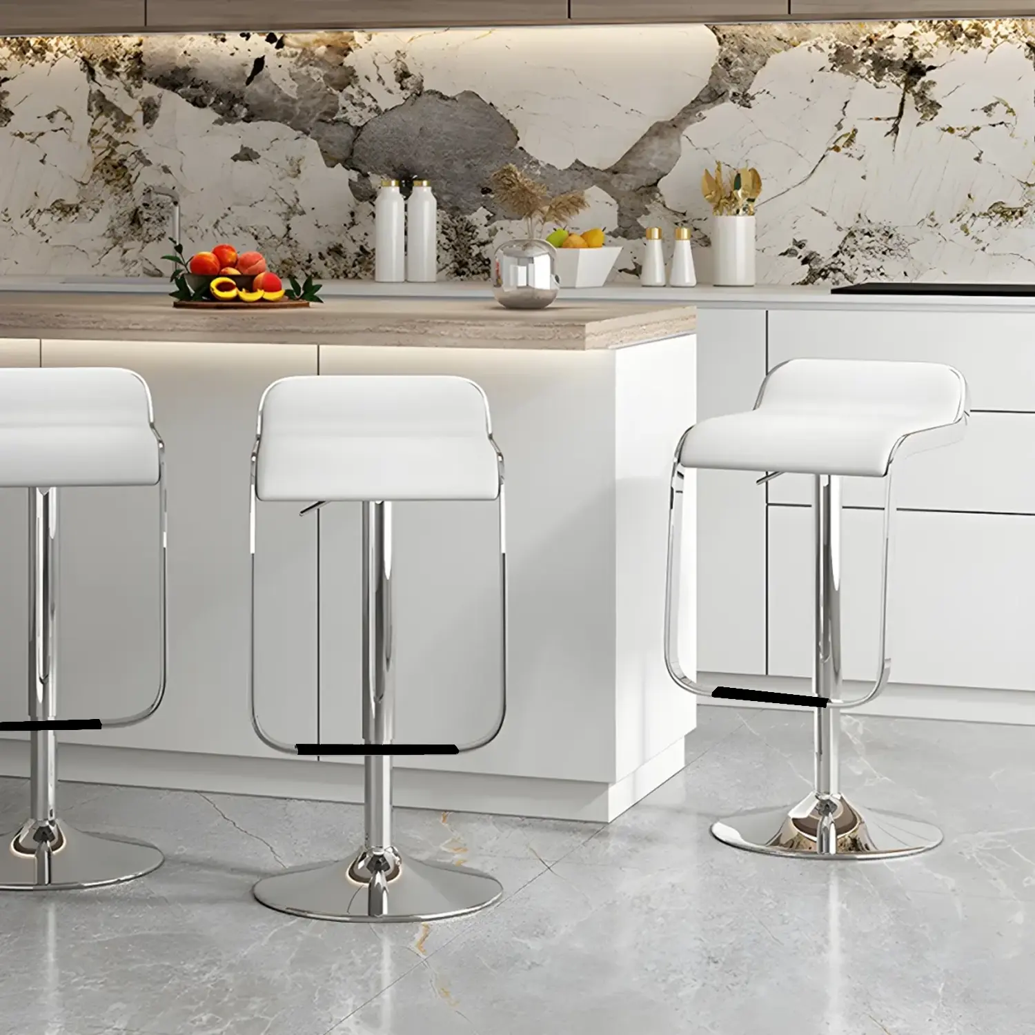 Leather Low Back Metal Adjustable Swivel Bar Stools Image - 5 | homeyfad