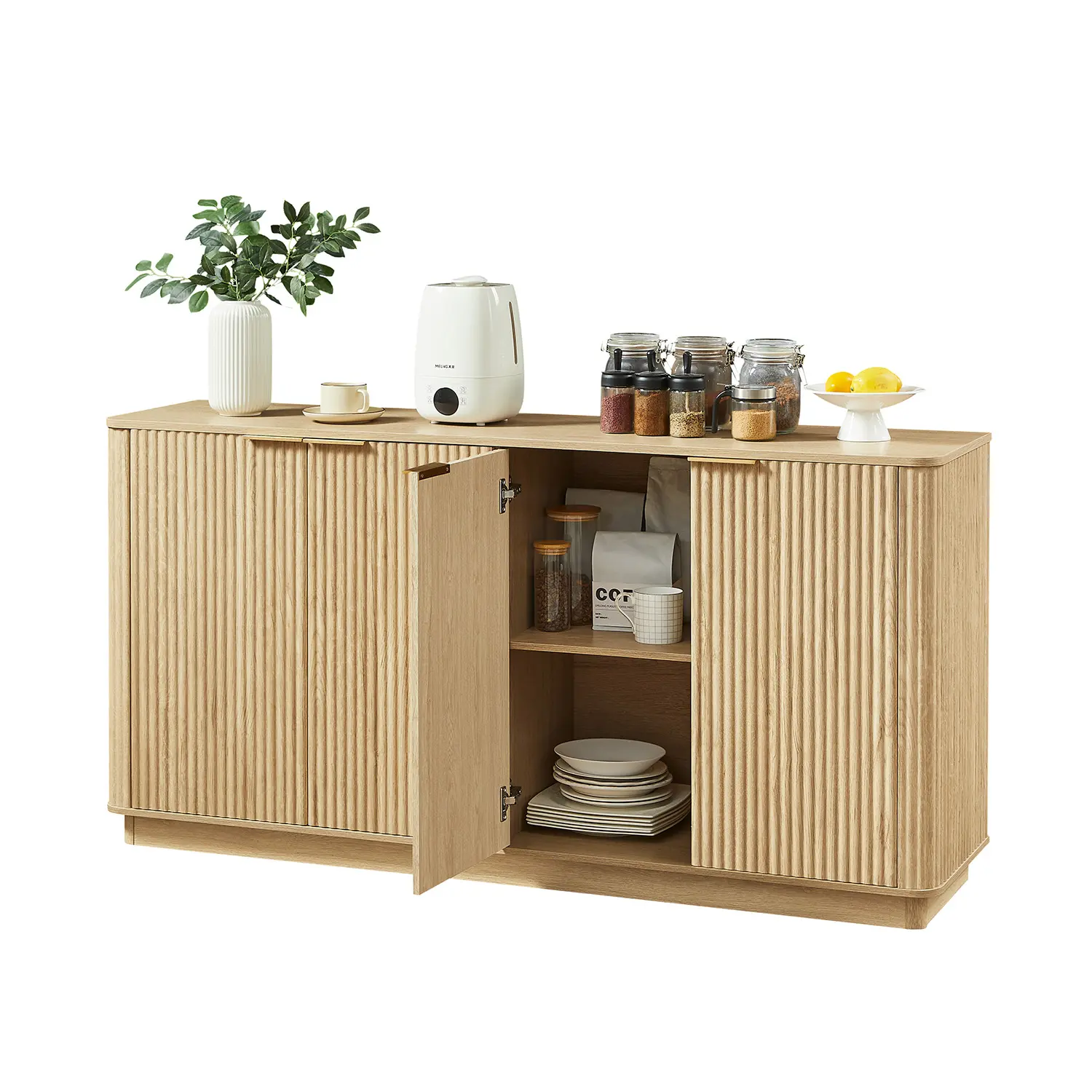63" Mid-century Wooden Sideboard With Fluted Front Door Image - 16 | homeyfad