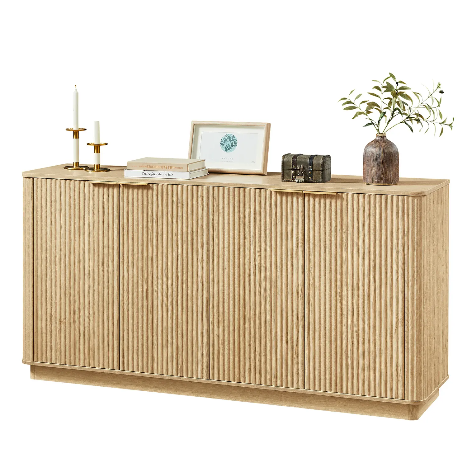 63" Mid-century Wooden Sideboard With Fluted Front Door Image - 18 | homeyfad