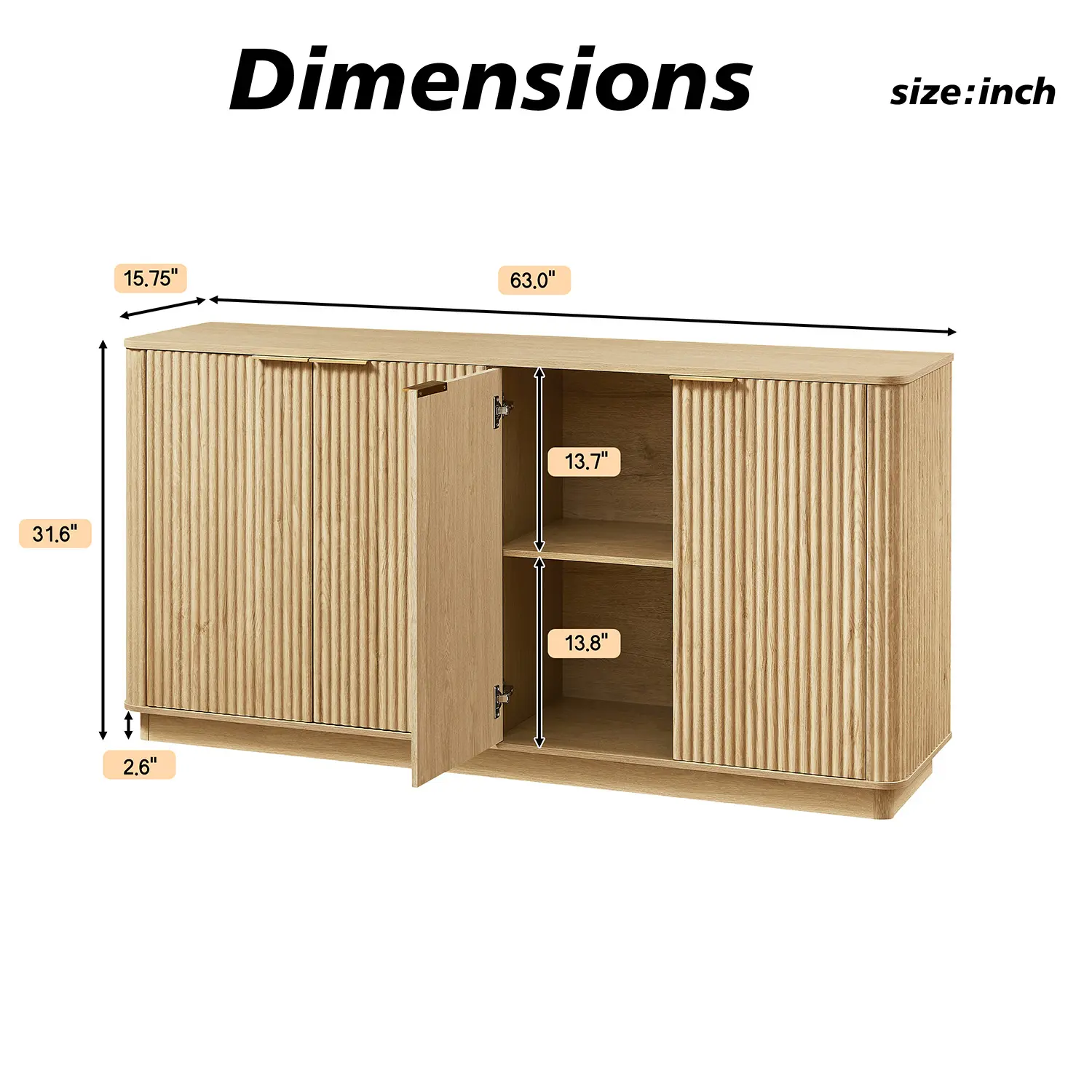 63" Mid-century Wooden Sideboard With Fluted Front Door Image - 19 | homeyfad