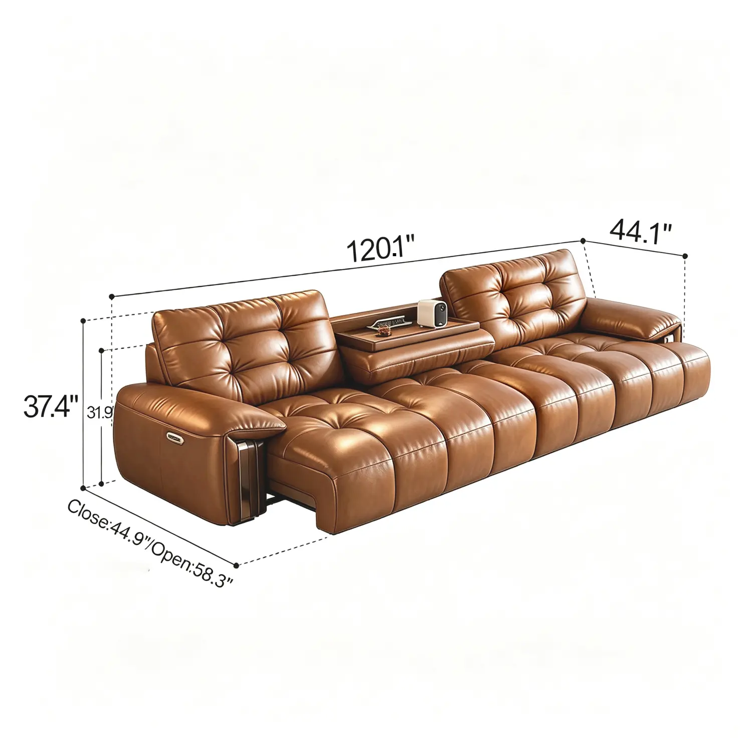 Mid-Century Modern Top-Grain Leather Tufted Power Pull-Out Sofa Bed Image - 33 | homeyfad