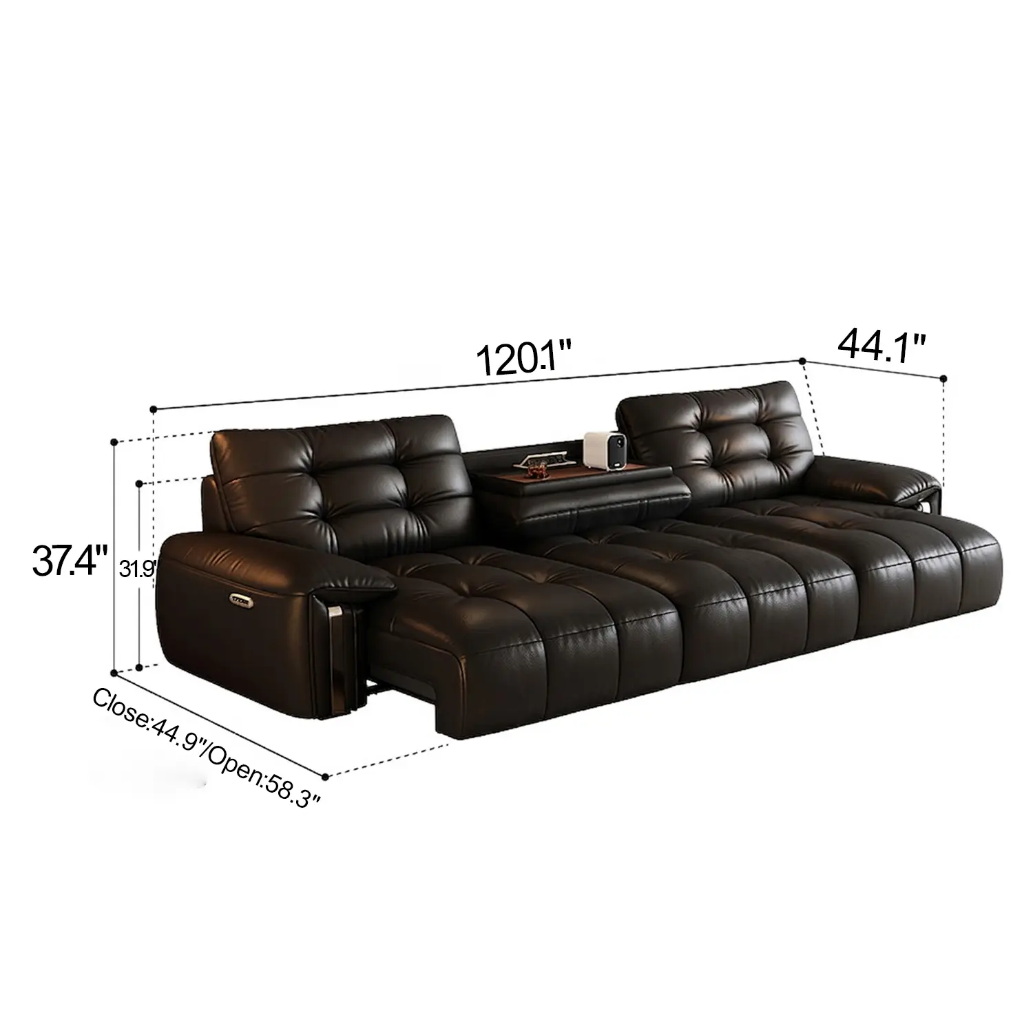 Mid-Century Modern Top-Grain Leather Tufted Power Pull-Out Sofa Bed Image - 31 | homeyfad