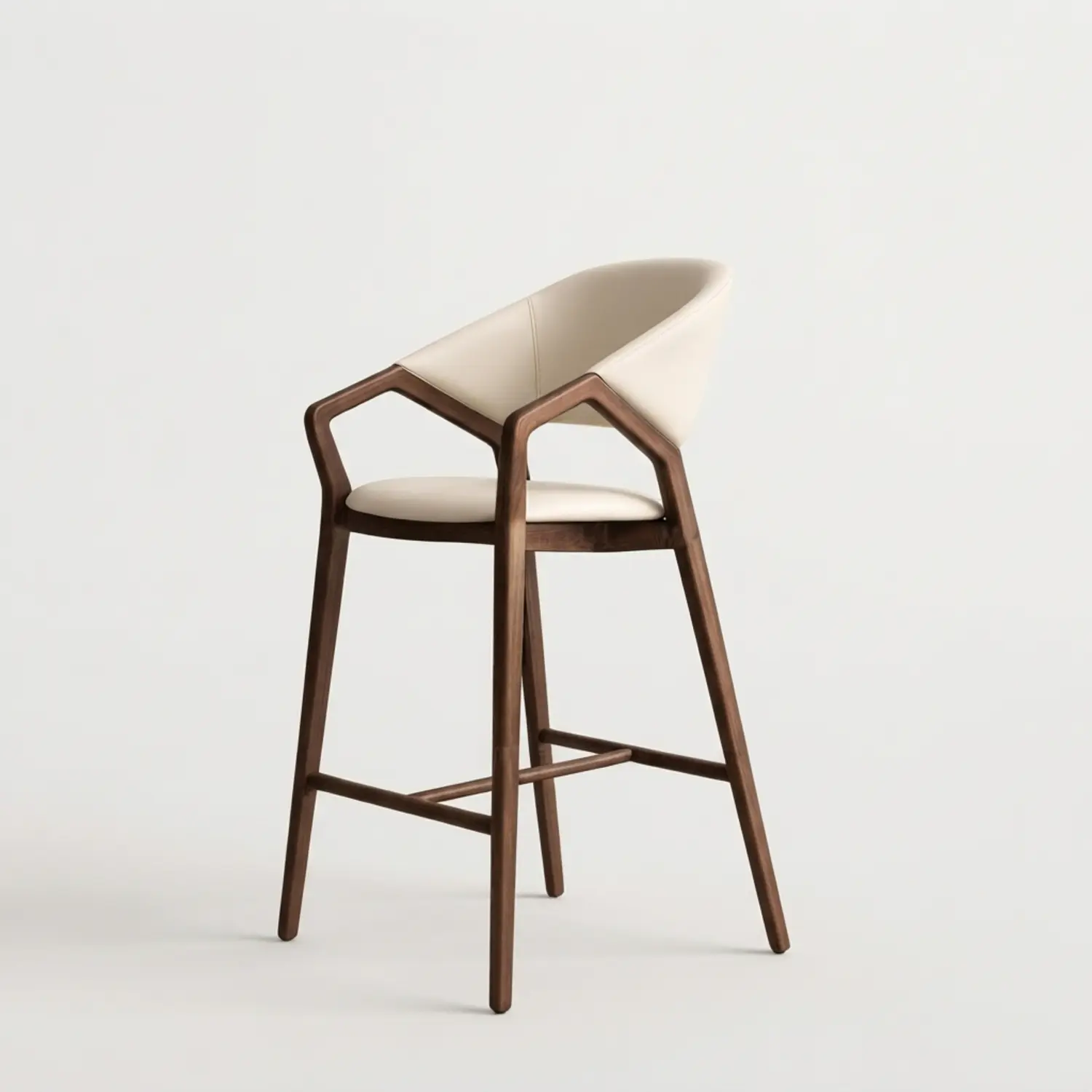 Beige Solid Ash Wood Upholstered curved back Bar Stool set of 2 Image - 5 | homeyfad
