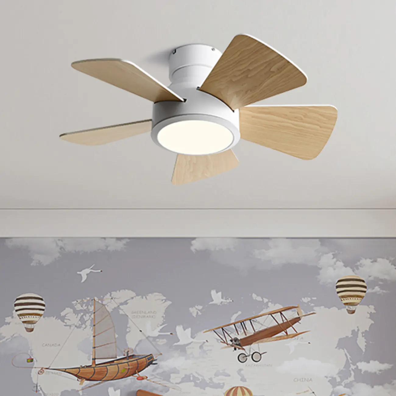 Modern Wood Flush Mount Ceiling Fan Dimmable LED for Bedroom Image - 1 | homeyfad