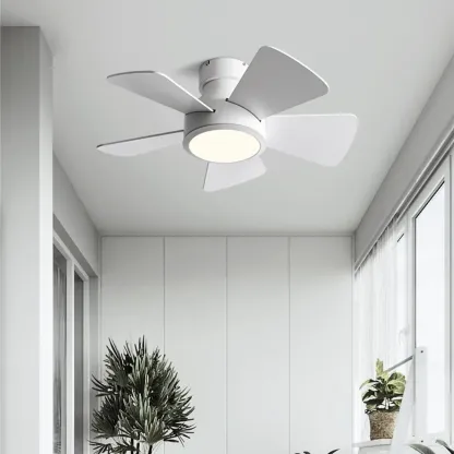 Modern Wood Flush Mount Ceiling Fan Dimmable LED for Bedroom