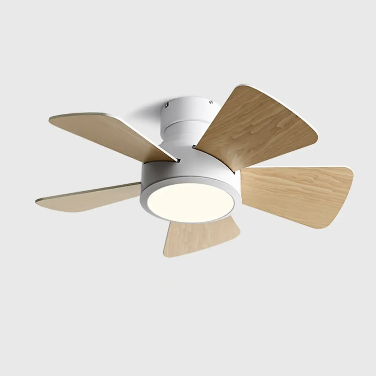 Modern Wood Flush Mount Ceiling Fan Dimmable LED for Bedroom
