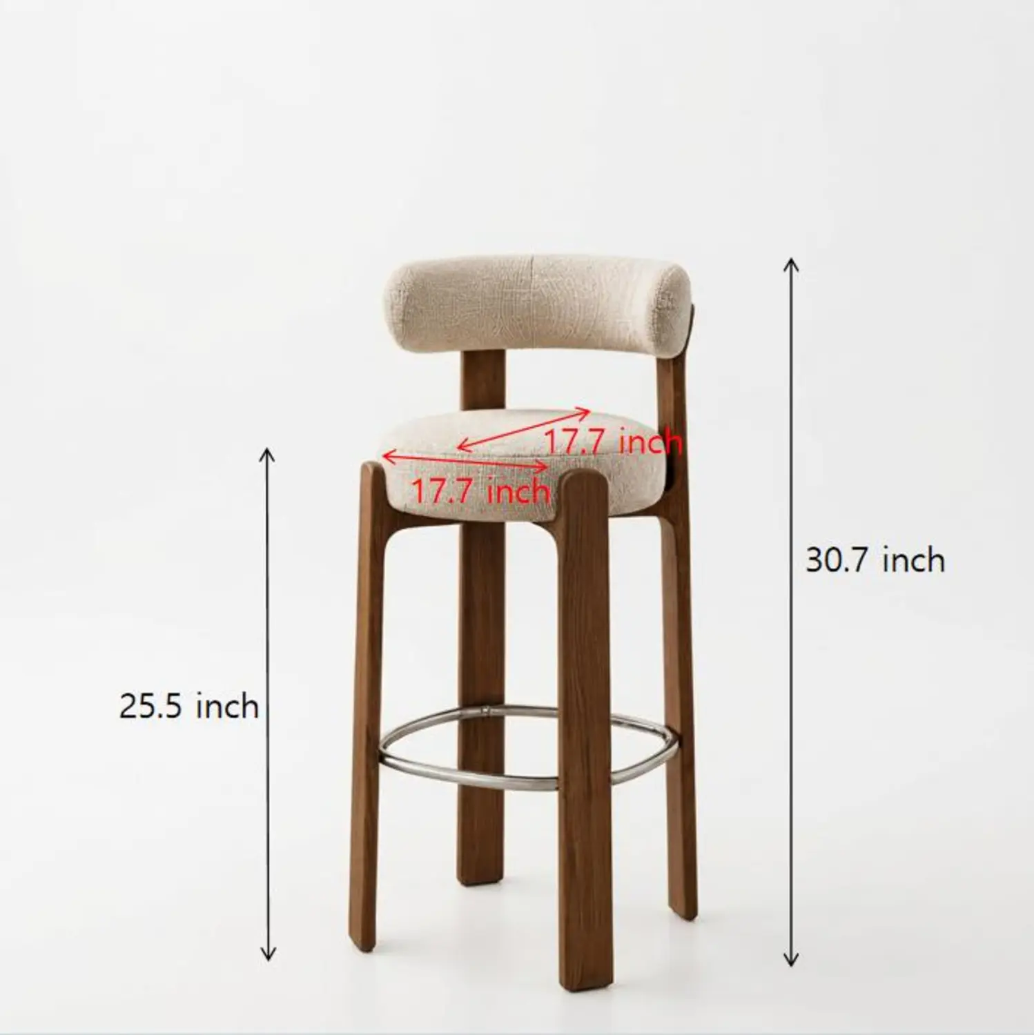 Mid-Century Modern Solid Ash Wood Upholstered Bar Stools Set of 2 Image - 6 | homeyfad