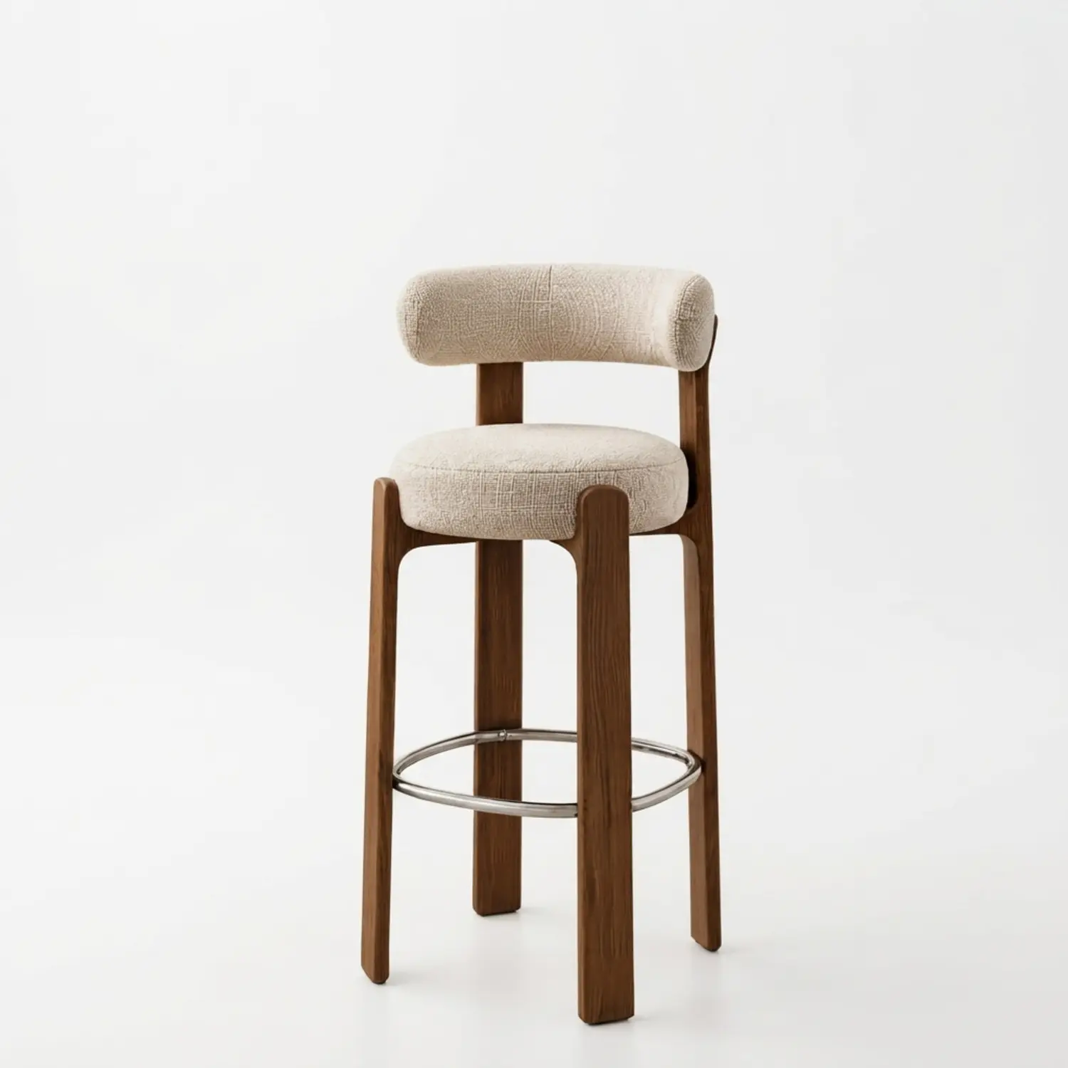 Mid-Century Modern Solid Ash Wood Upholstered Bar Stools Set of 2 Image - 5 | homeyfad