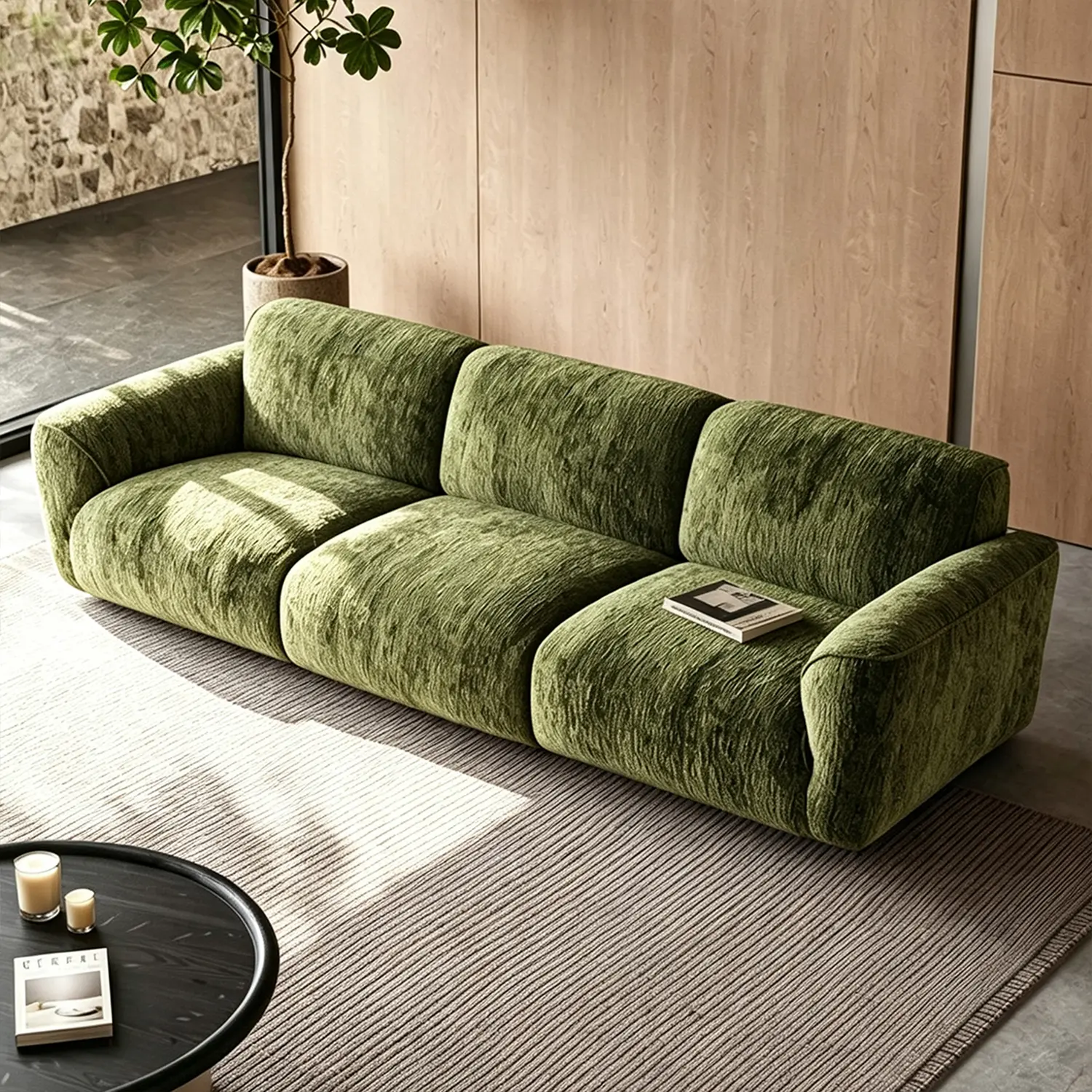 Modern Chenille Extra-Deep Sofa with Adjustable Backrest Image - 6 | homeyfad