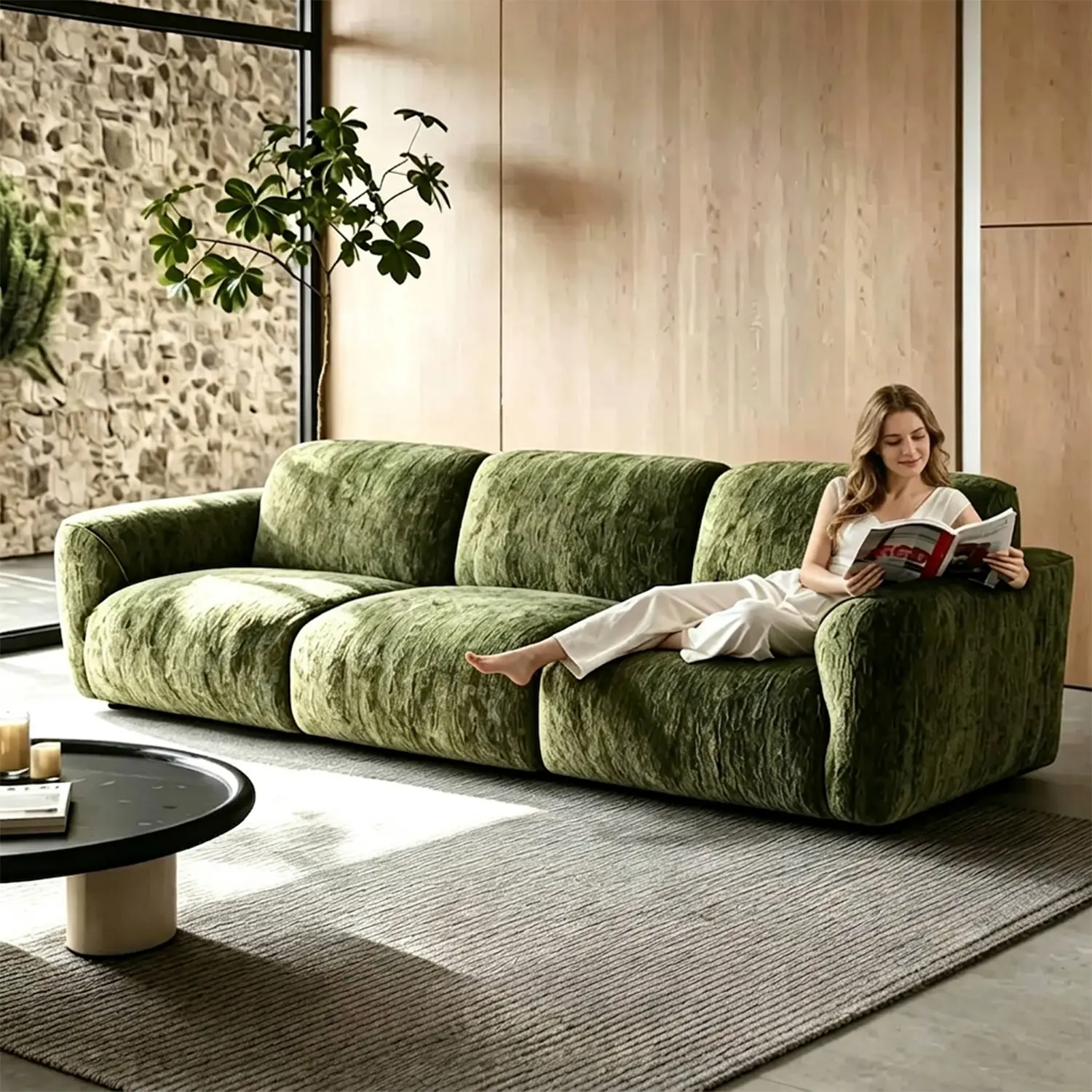 Modern Chenille Extra-Deep Sofa with Adjustable Backrest Image - 7 | homeyfad