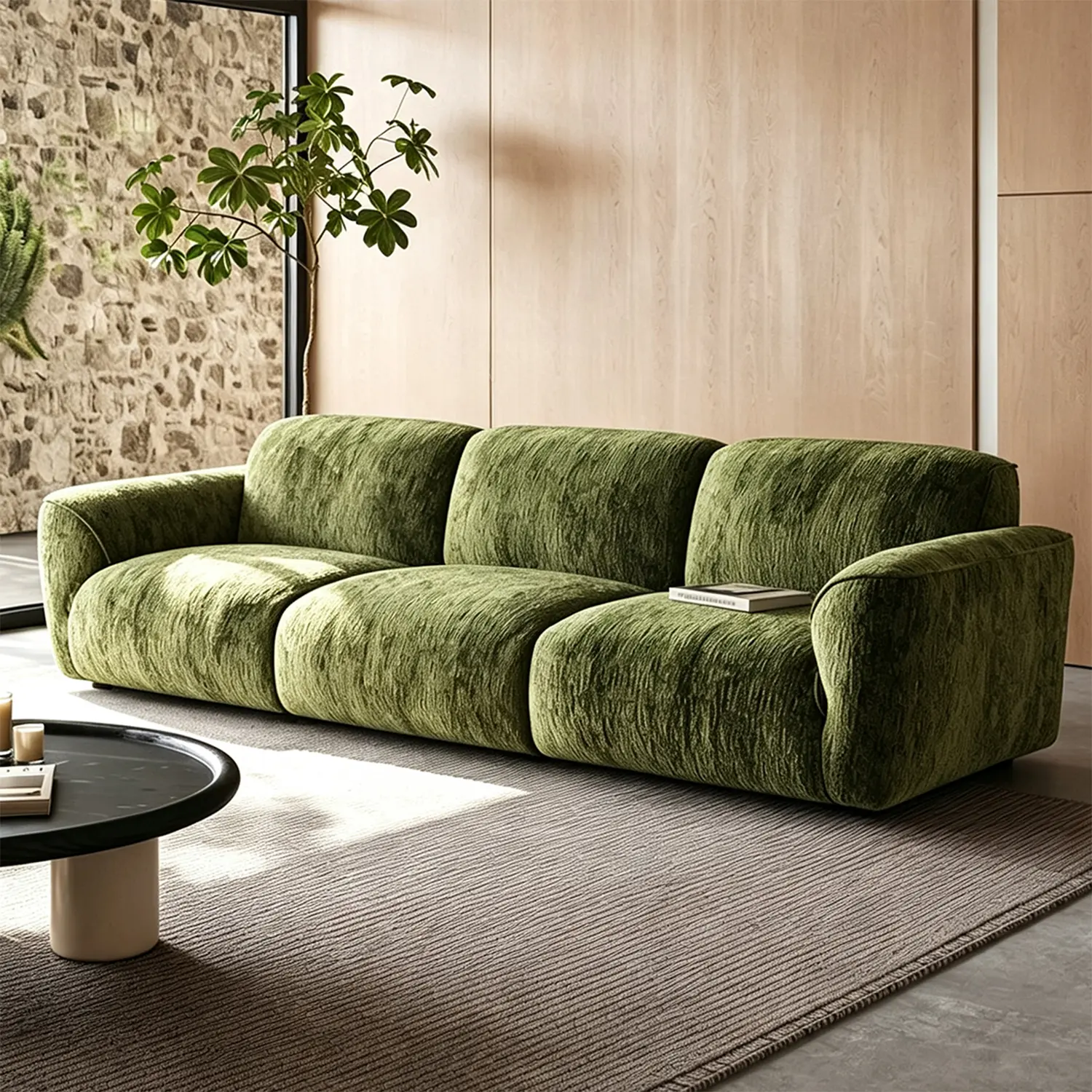 Green 3- Seater Modern Chenille Extra-Deep Sofa with Adjustable Backrest Image - 19 | homeyfad